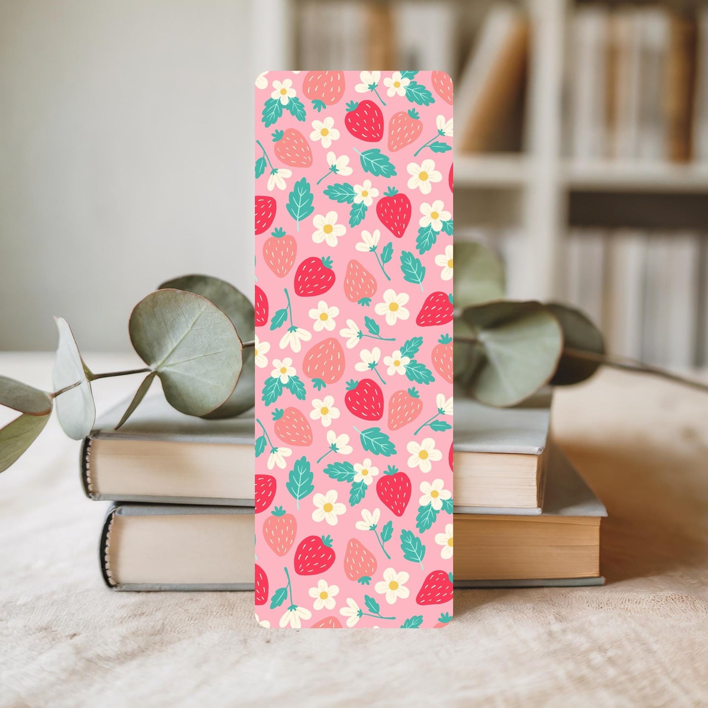 Reading Essential Bookmark Set Strawberry Fruit Theme Three Pack Collection Laminated Page Marker Gift Book Lover Supplies Student Accessory Pink Floral Pattern Cute Kawaii Design Teacher Appreciation Present Journal Planner Marker Durable