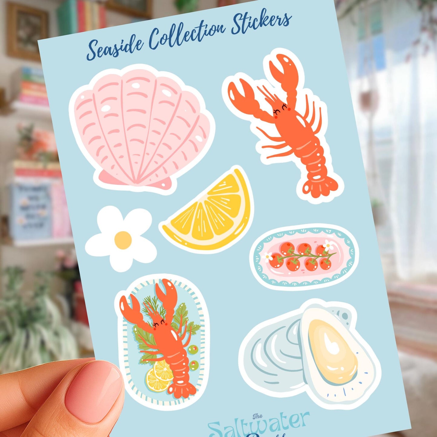 Coastal Beach Theme Sticker Sheet Waterproof Vinyl Lobster Ocean Design Collection Nautical Seaside Pattern Pack Premium Laptop Water Bottle Accessories Kiss Cut Stickers Planner Journal Phone Case Beach Lover Vacation Souvenir Gift Set