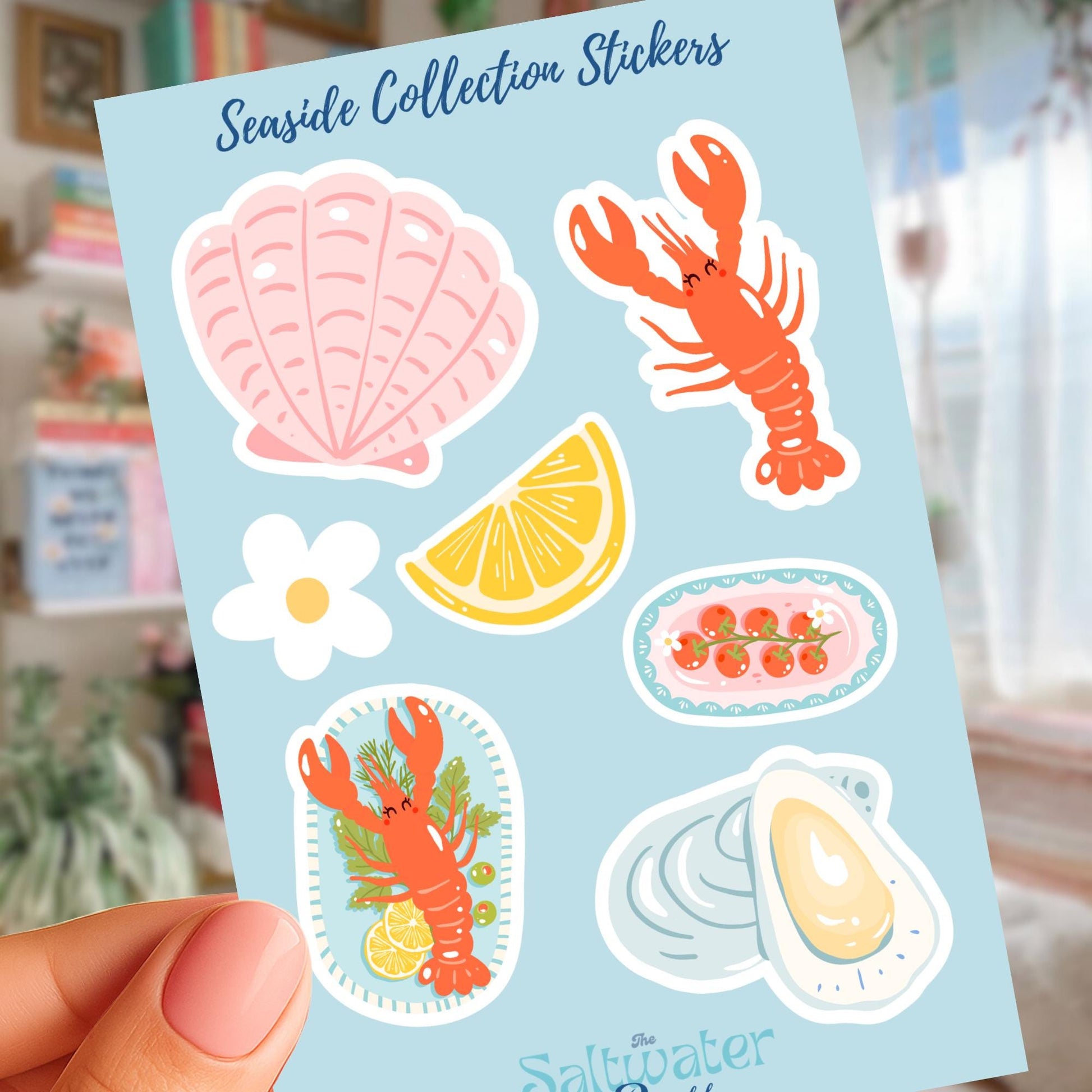 Coastal Beach Theme Sticker Sheet Waterproof Vinyl Lobster Ocean Design Collection Nautical Seaside Pattern Pack Premium Laptop Water Bottle Accessories Kiss Cut Stickers Planner Journal Phone Case Beach Lover Vacation Souvenir Gift Set