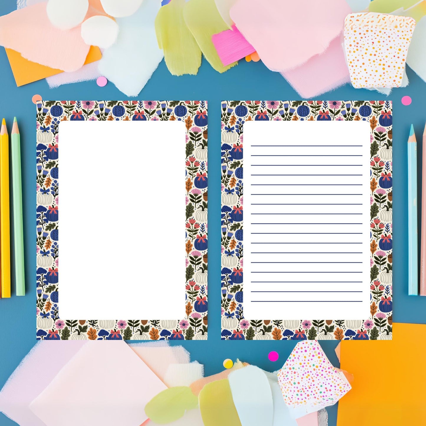 Fall Notepad Teacher Gift Pumpkin Floral Design Lined Pages Autumn Stationery Fifty Tear Away Sheets Premium Writing Paper Five By Seven Inch Size Perfect Present Seasonal Gift Classroom Essential Daily Planning Organizer Beautiful Border