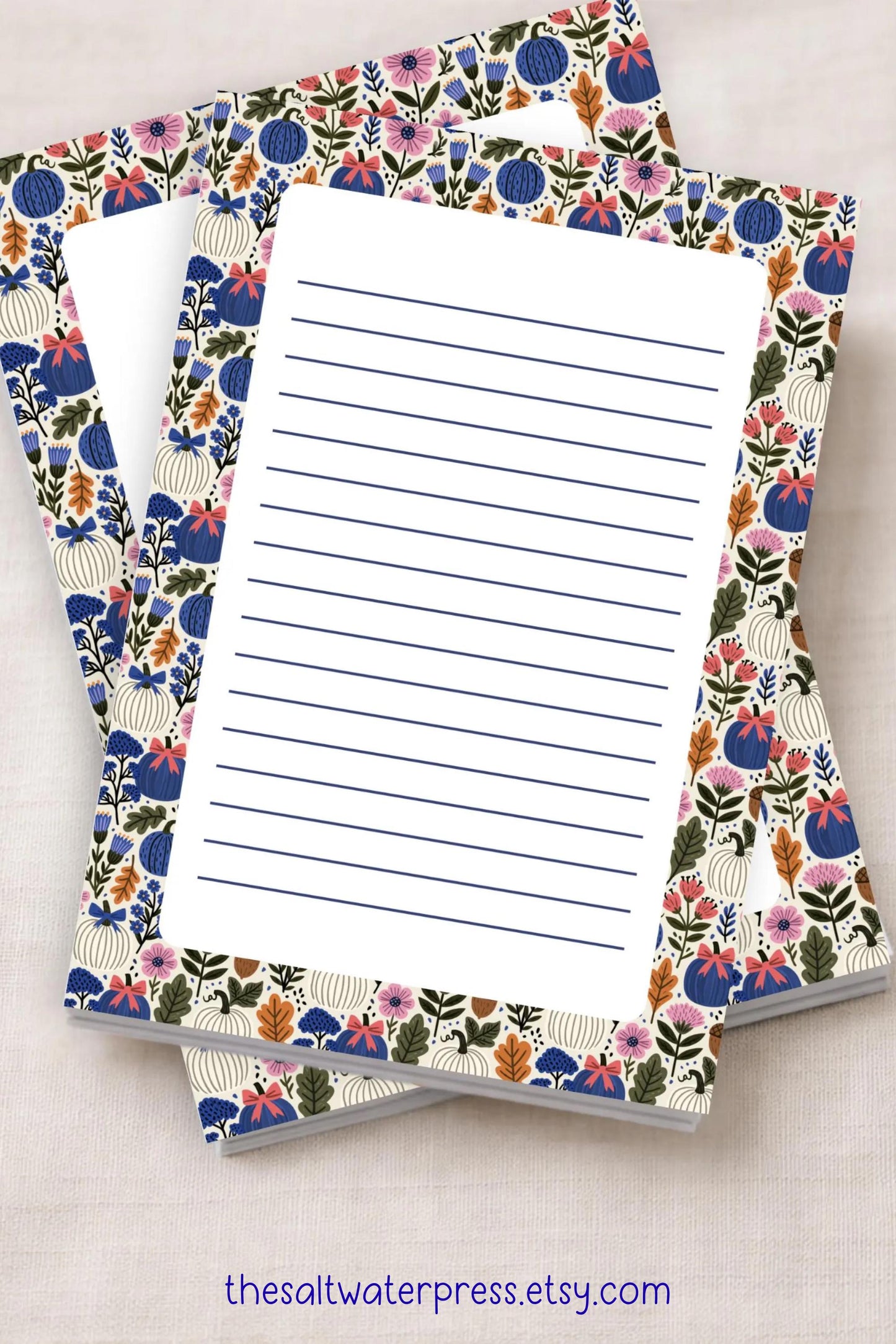 Fall Notepad – Pumpkin Floral Design with 50 Lined Pages for Teachers