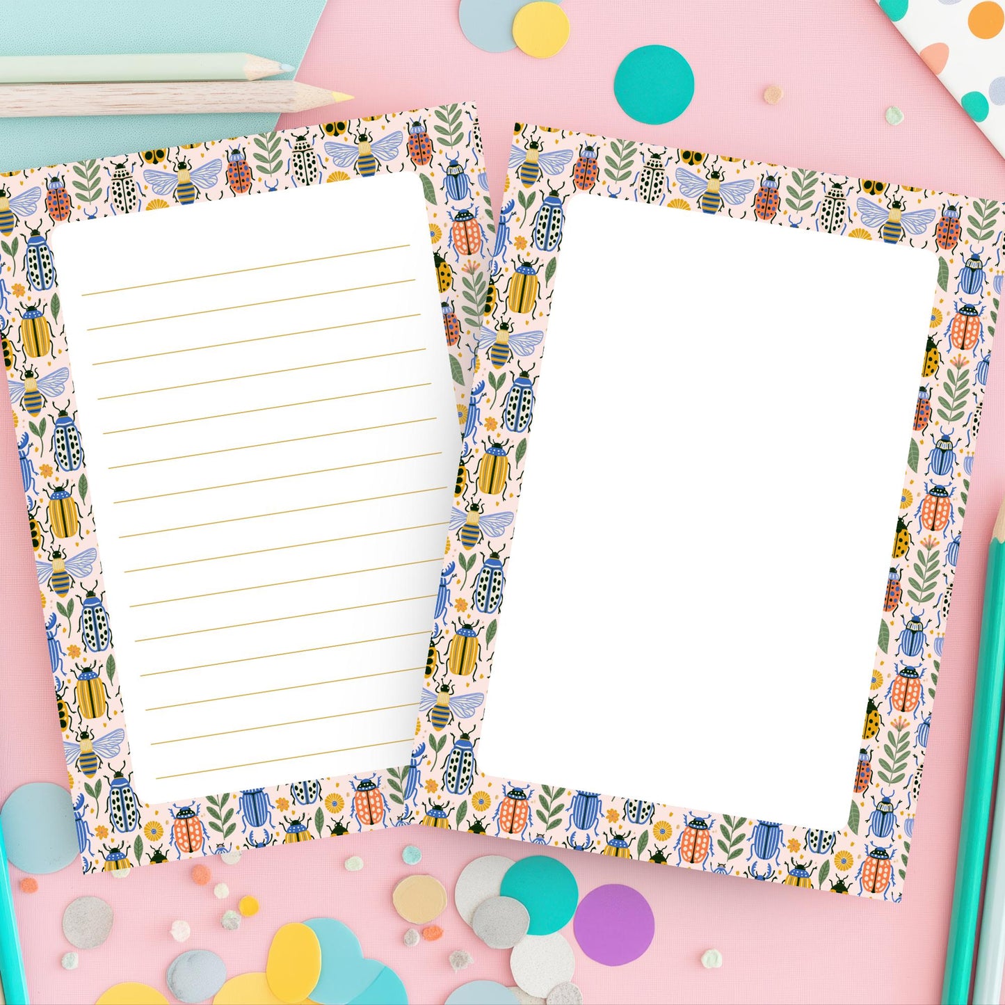 Botanical Garden Theme Notepad Writing Pad Insect Design Beetle Bee Butterfly Pattern Nature Enthusiast Gift Teacher Appreciation Present 50 Sheet Tear Away Paper Lined Unlined Format Desk Organization Supplies Note Taking List Making Daily