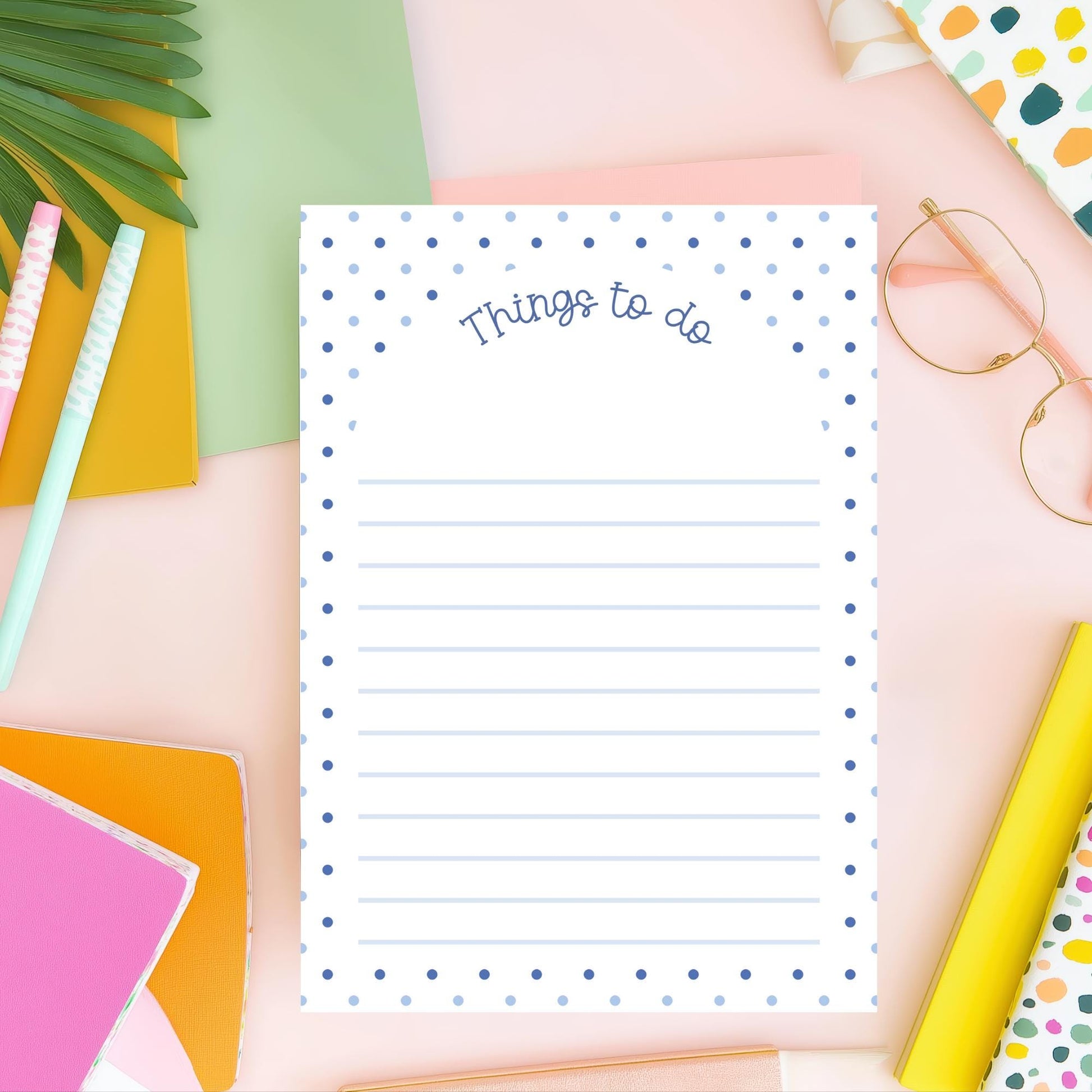 To Do List Notepad Daily Task Organizer Desk Planner 50 Sheet Tear Off Pad Blue Polka Dot Border Design Office Supplies Productivity Tool Daily Planning Checklist Writing Paper 5x7 Inch Lined Pages Premium Paper Desk Organization Task