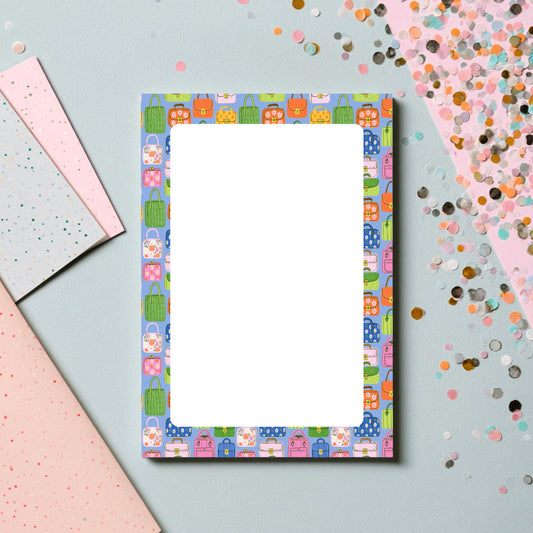 Shopping List Notepad Fashion Handbag Design 5x7 Tearaway Memo Pad 50 Premium Sheets Daily Planner Stationery Lined Writing Paper Office Desk Organization Colorful Purse Border Pattern Chipboard Backing Support Quality Construction Stylish