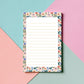 Spring Garden Floral Notepad Pink Coral Blue Flowers Botanical Writing Paper Tear Away Sheets Cream Background Elegant Design 50 Premium Paper Pages Lined Journal Stationery Desk Notes Letter Writing Office Supplies Beautiful Floral Border