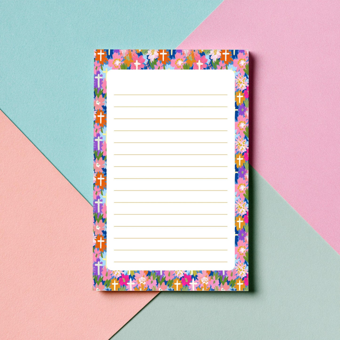 Religious Correspondence Paper Christian Stationery Sheets Floral Border Design Botanical Flower Accents Navy Blue Background White Cross Elements Faith Themed Writing Pages Perfect Church Communication Ministry Letters Personal Prayer