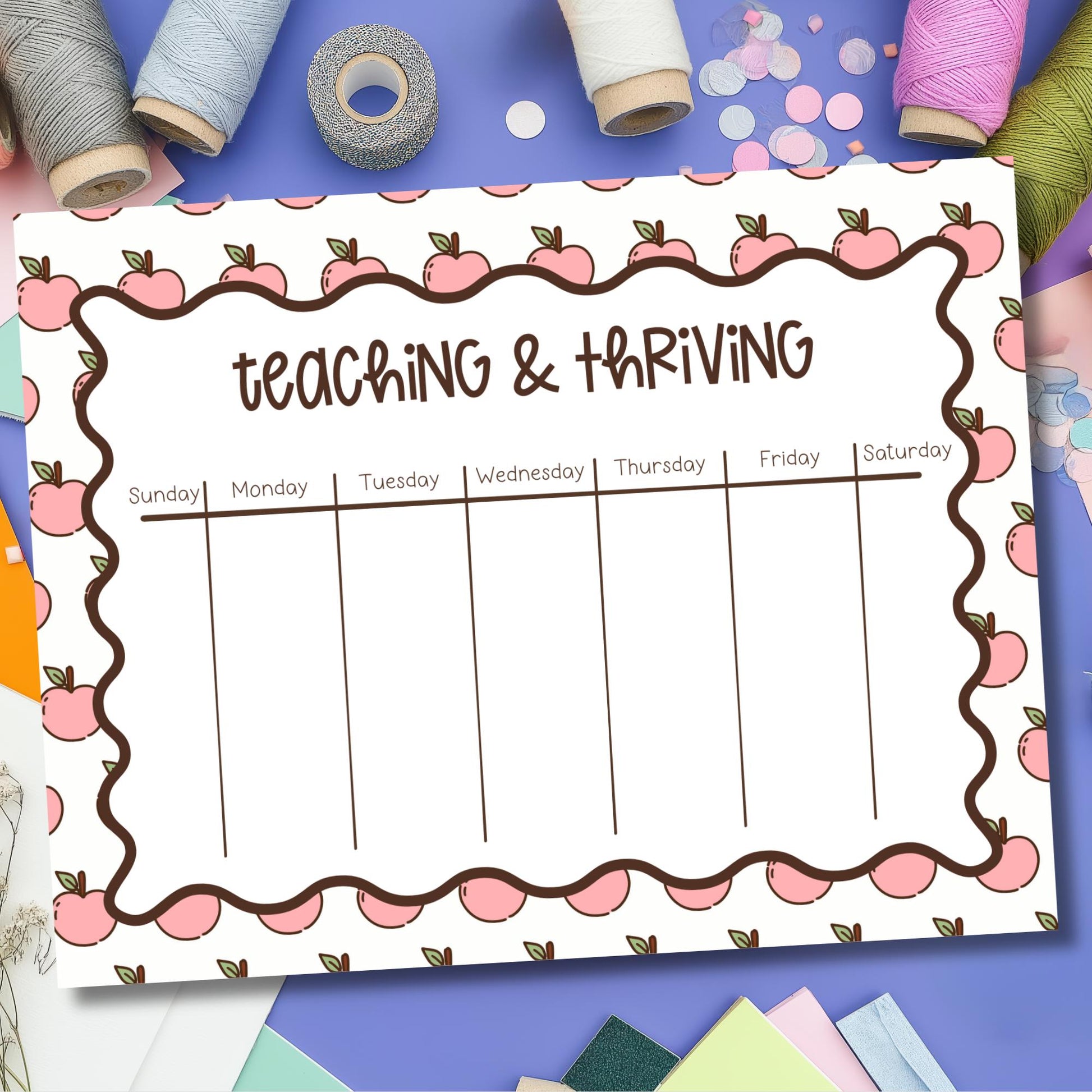 Weekly Lesson Planner For Teachers Apple Border Stationery Design Tearaway Planning Sheets Desk Notepad Organizer Seven Daily Columns Task Management System Classroom Schedule Tracker Teaching Thriving Theme Pink Apple Frame Design Premium