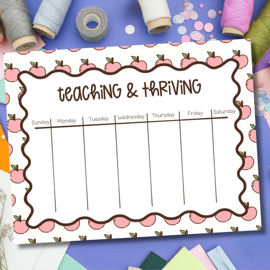 Weekly Lesson Planner For Teachers Apple Border Stationery Design Tearaway Planning Sheets Desk Notepad Organizer Seven Daily Columns Task Management System Classroom Schedule Tracker Teaching Thriving Theme Pink Apple Frame Design Premium
