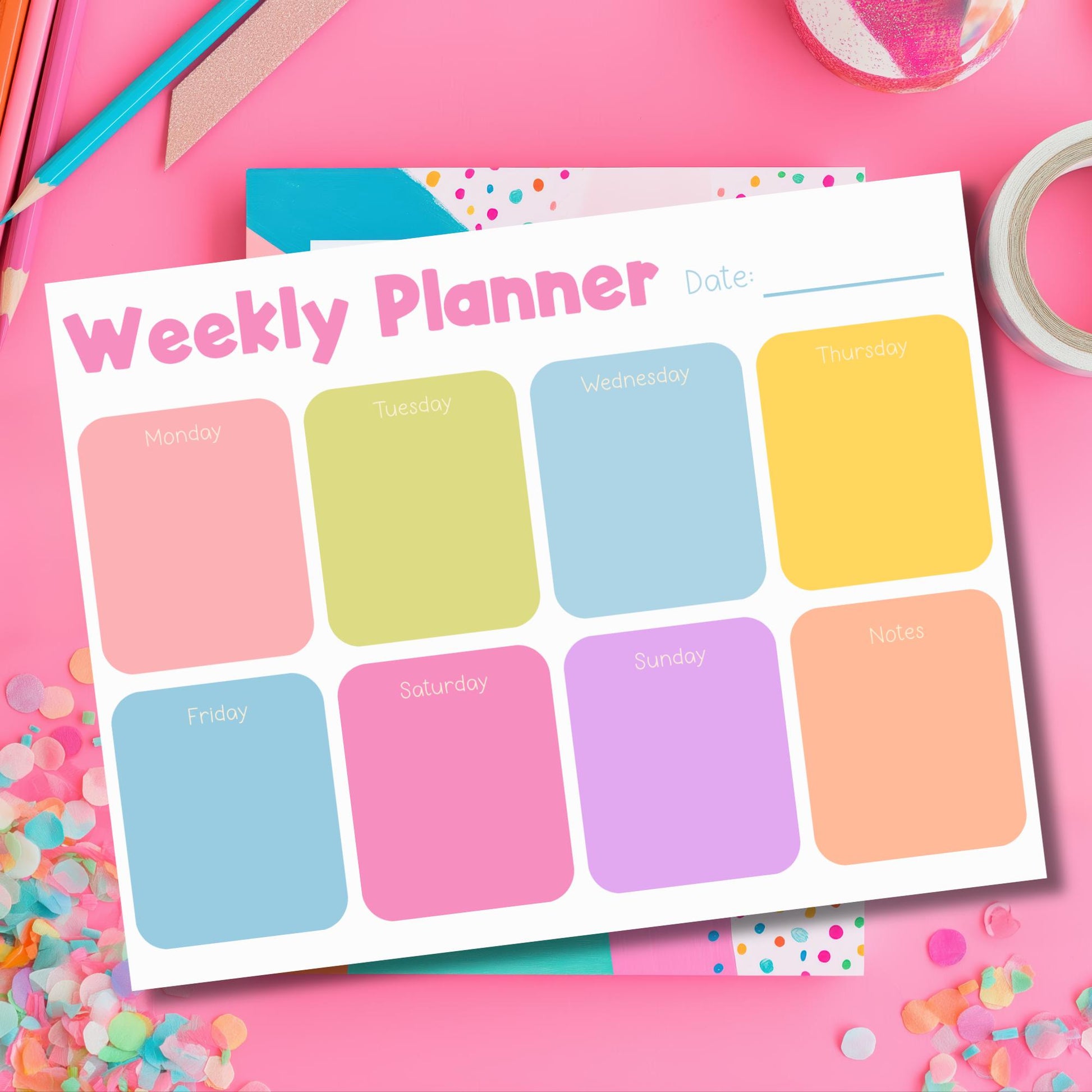 Productivity Planning Tool Weekly Schedule Organizer Desk Pad Tearaway Pages Professional Task Manager Time Management Planner Student Homework Tracker Colorful Design Monday Through Sunday Layout Office Supplies Organization System
