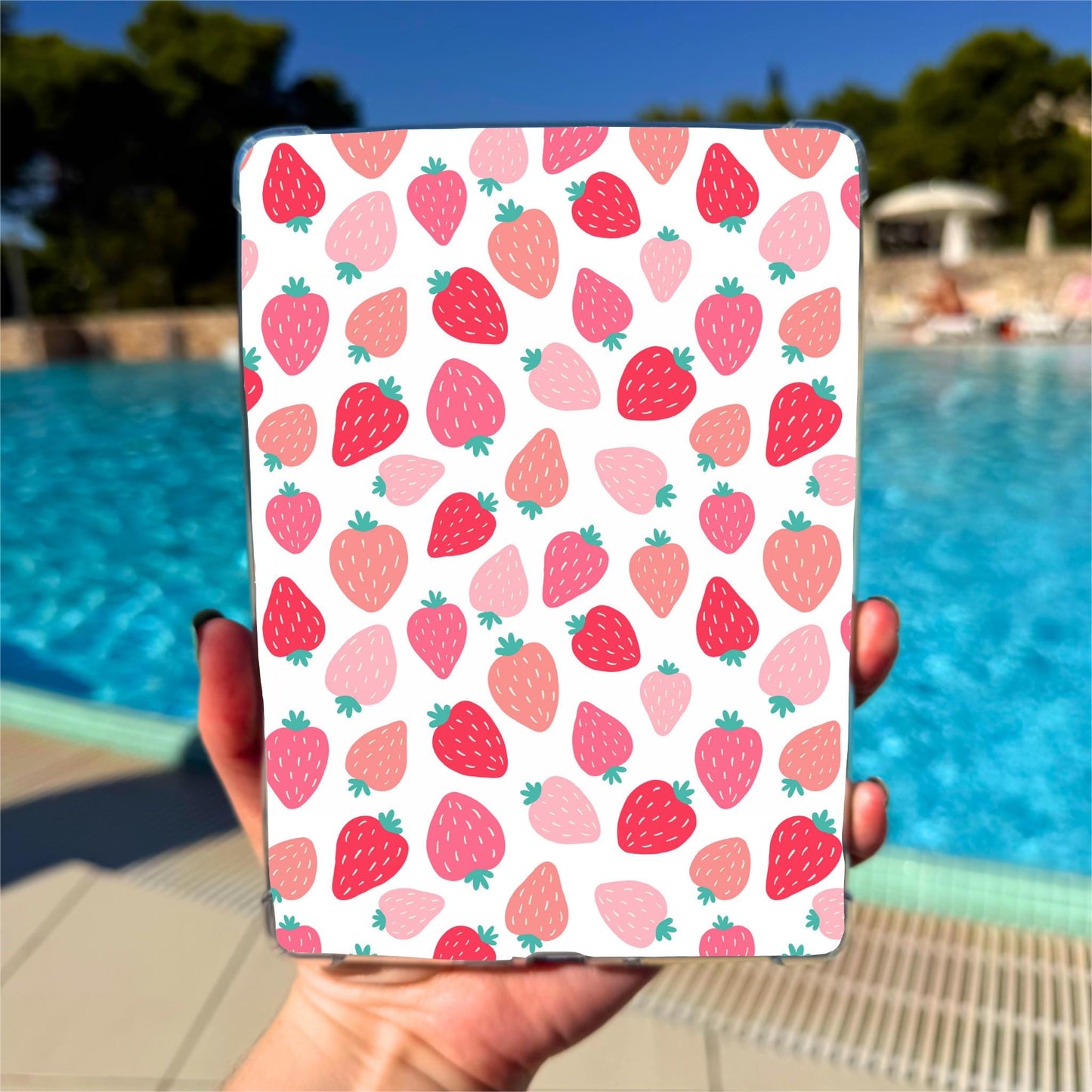Kindle Paperwhite Insert Strawberry Pattern Case Art Laminated Cardstock Protection E Reader Accessory Book Lover Gift Idea Colorsoft Compatible Design Premium Quality Material Vibrant Red Pink Coral Colors Easy Installation Process