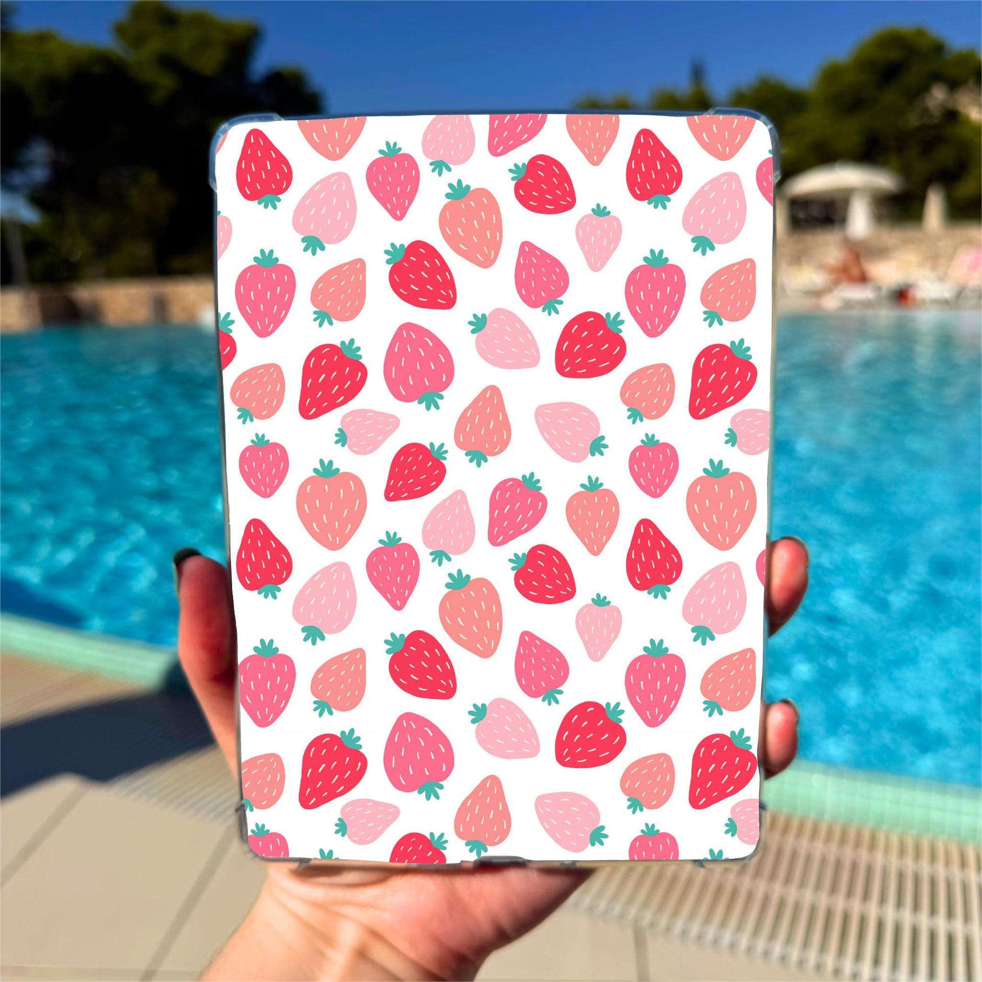 Kindle Paperwhite Insert Strawberry Pattern Case Art Laminated Cardstock Protection E Reader Accessory Book Lover Gift Idea Colorsoft Compatible Design Premium Quality Material Vibrant Red Pink Coral Colors Easy Installation Process