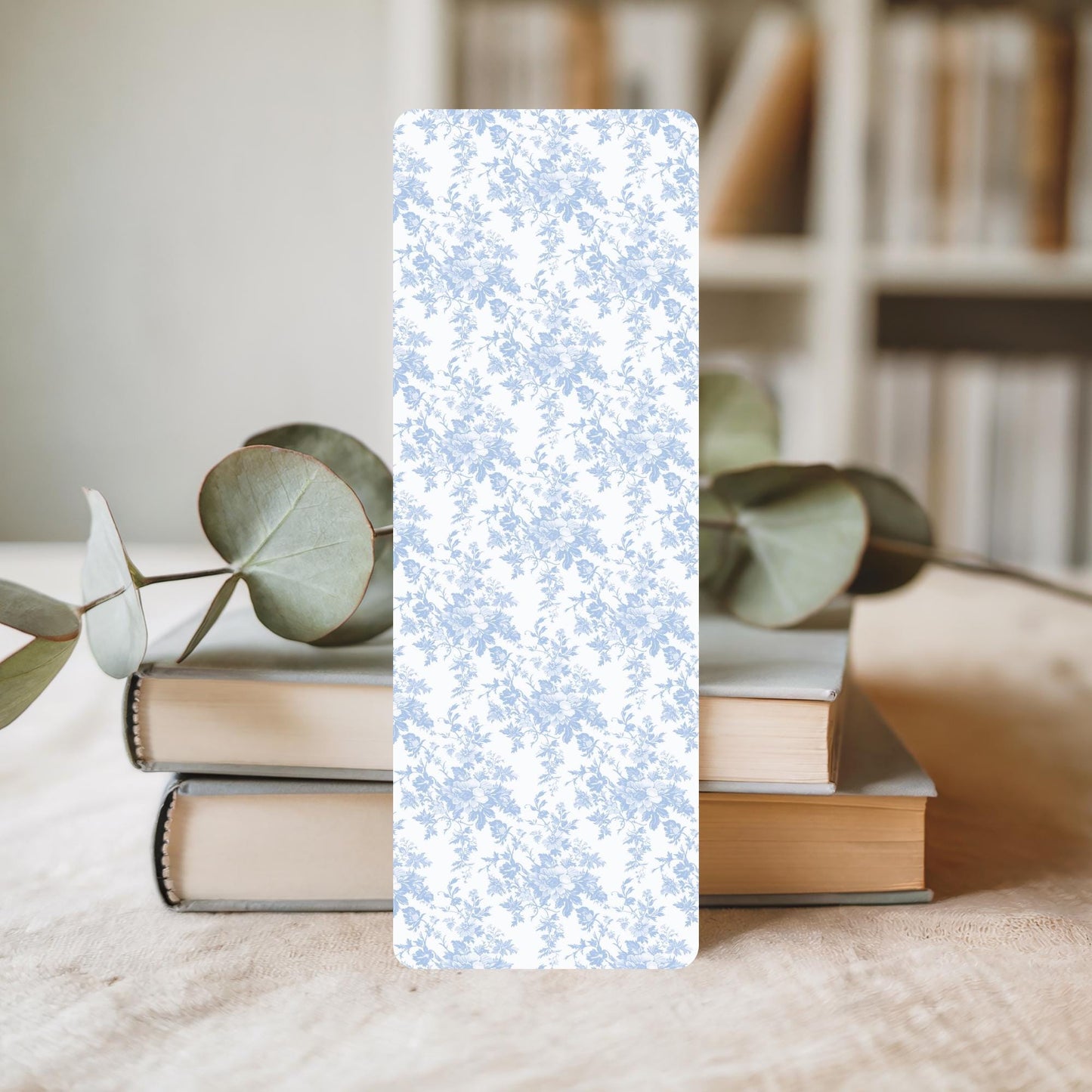 Vintage Toile Pattern Bookmark Blue Floral Design Laminated Page Marker Grandmillenial Style Reading Accessory French Country Aesthetic Book Lover Gift Literary Collection Essential Premium Paper Quality Rounded Corner Protection Teacher