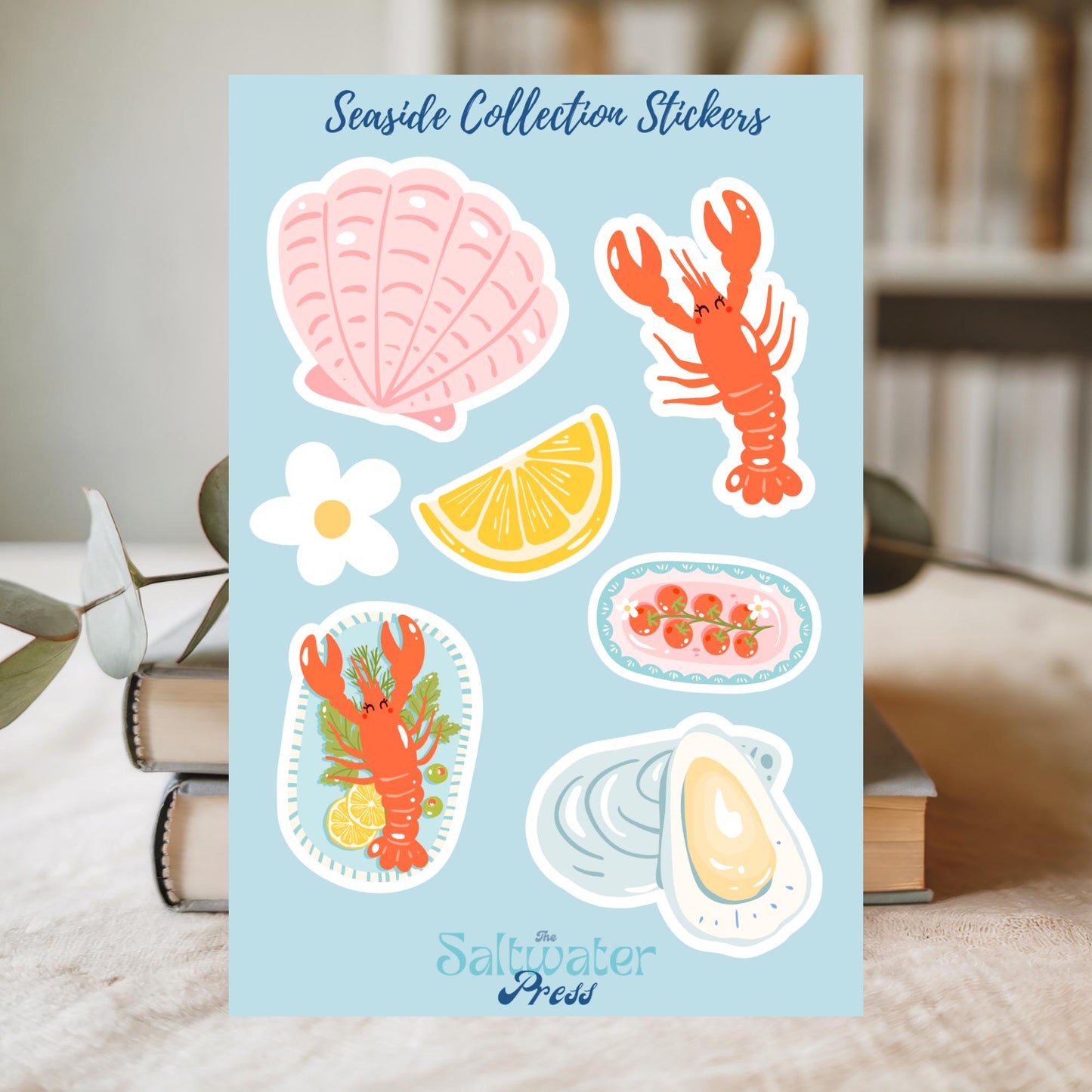 Waterproof Laptop Sticker Sheet Coastal Lobster Beach Theme Vinyl Collection Ocean Nautical Design Pack Premium Kiss Cut Stickers Water Bottle Phone Case Planner Journal Accessories Beach Lover Gift Vacation Souvenir Set Seaside Shell Lemon