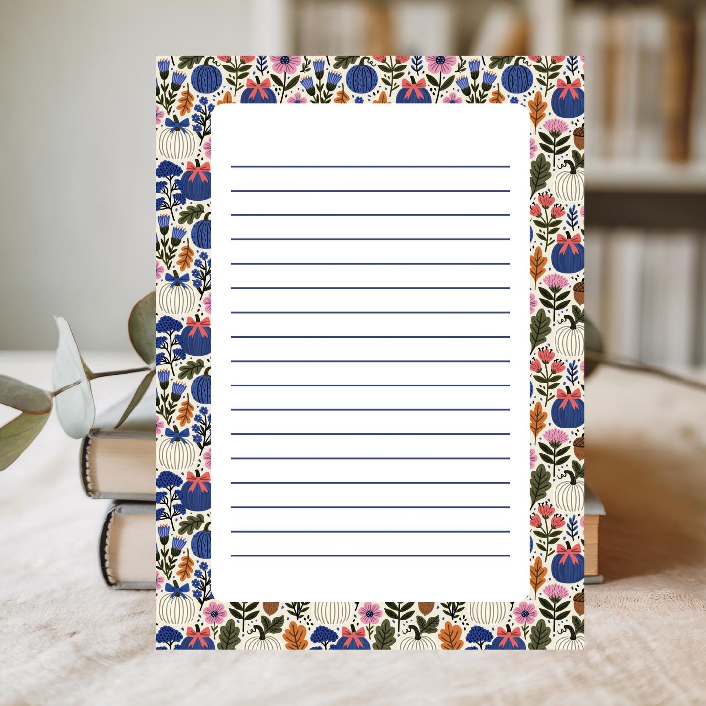 Premium Fall Notepad Five By Seven Inch Size Lined Writing Paper Pumpkin Floral Design Fifty Sheets Quality Stationery Autumn Desk Organizer Daily Task List Memo Pad Teacher Gift Seasonal Office Supplies Beautiful Harvest Border Classroom