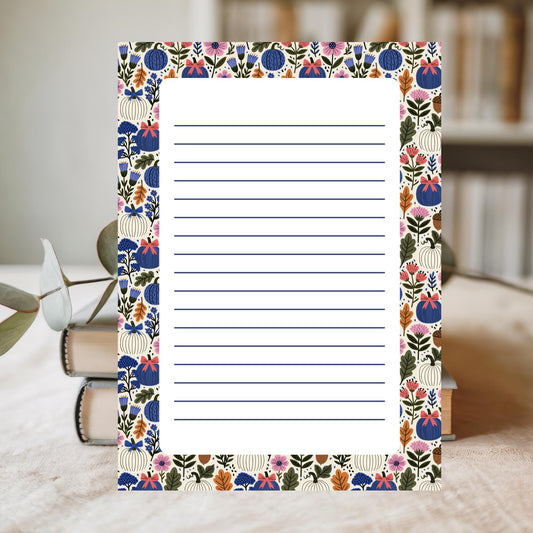 Premium Fall Notepad Five By Seven Inch Size Lined Writing Paper Pumpkin Floral Design Fifty Sheets Quality Stationery Autumn Desk Organizer Daily Task List Memo Pad Teacher Gift Seasonal Office Supplies Beautiful Harvest Border Classroom