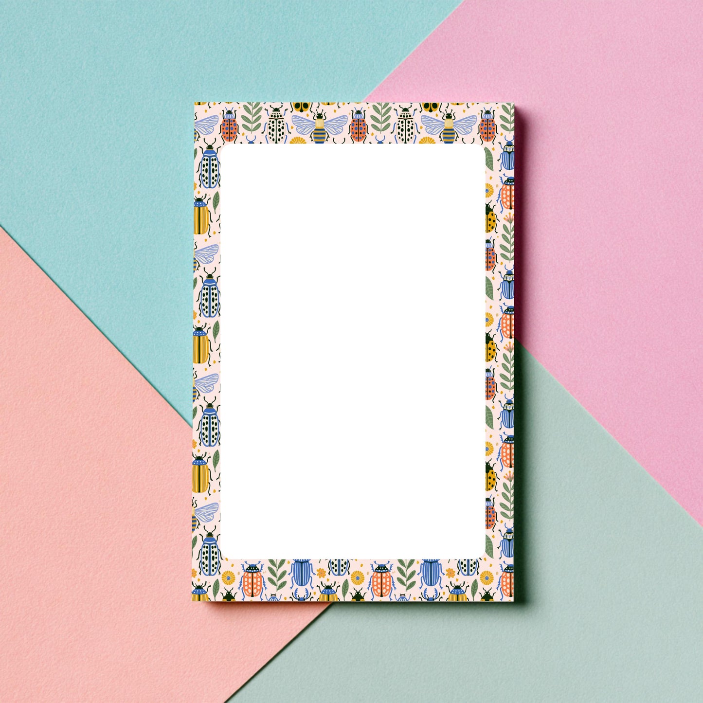 Writing Pad Garden Theme Botanical Insect Notepad Nature Enthusiast Stationery Set Beetle Bee Butterfly Design Pattern 50 Sheet Tear Away Paper Quality Construction Lined Unlined Format Desk Supplies Note Taking List Making Gift Teacher