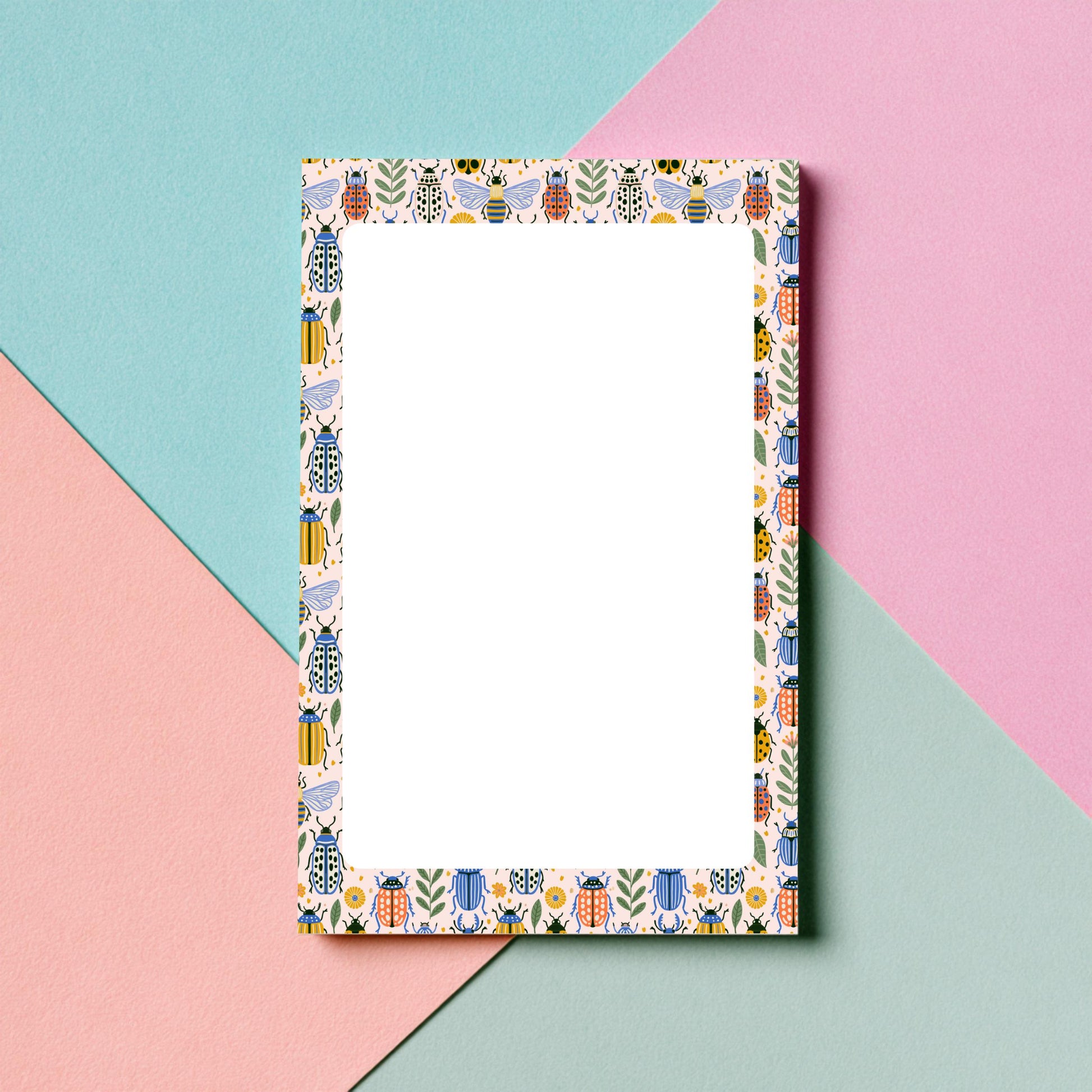 Writing Pad Garden Theme Botanical Insect Notepad Nature Enthusiast Stationery Set Beetle Bee Butterfly Design Pattern 50 Sheet Tear Away Paper Quality Construction Lined Unlined Format Desk Supplies Note Taking List Making Gift Teacher