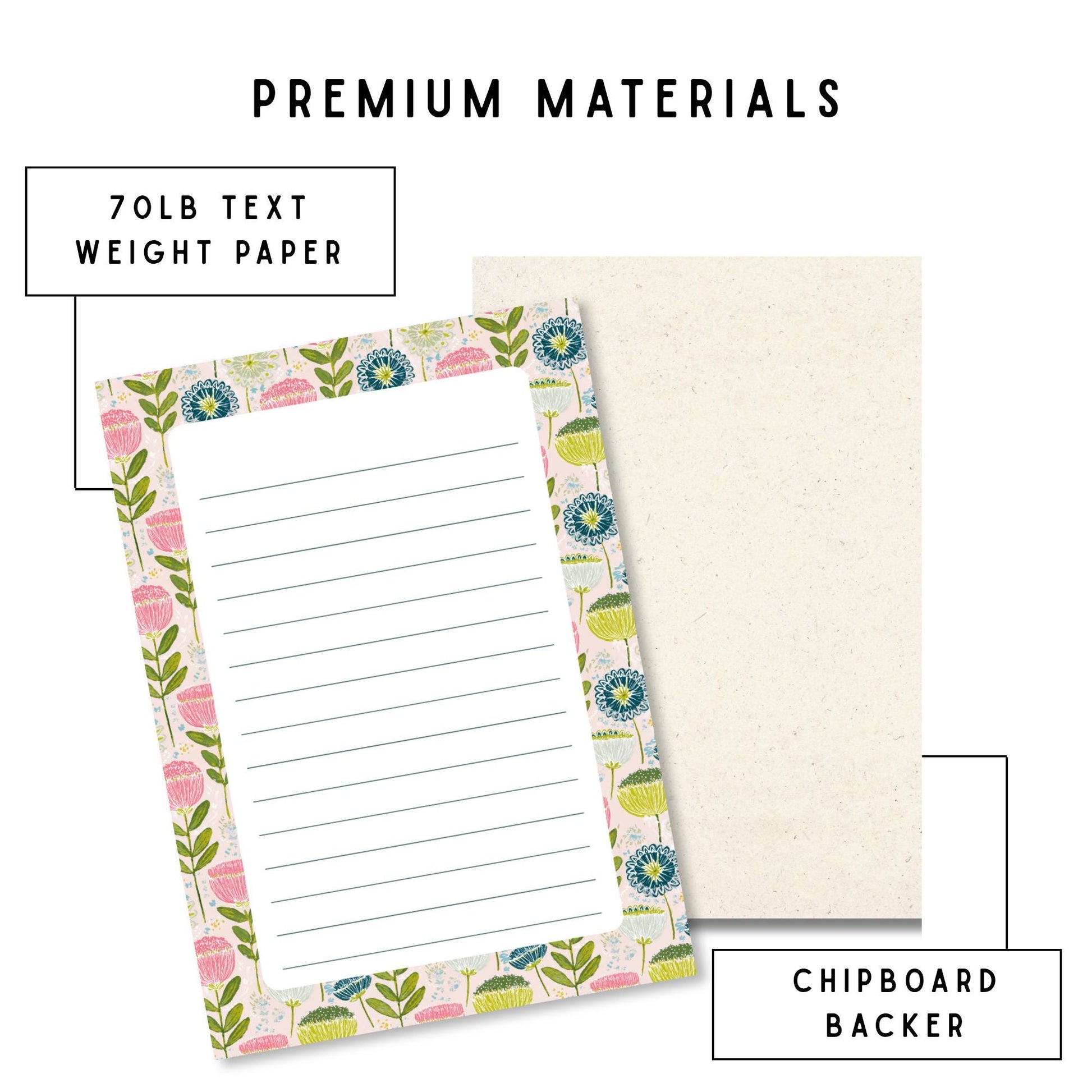 Lined Writing Pad Floral Design Office Supplies Desk Organizer Essential Botanical Notepad Stationery Collection 50 Sheet Tear Away Pages Premium Paper Quality Memo Writing Tool Daily Planning Essential List Maker Workspace Organization