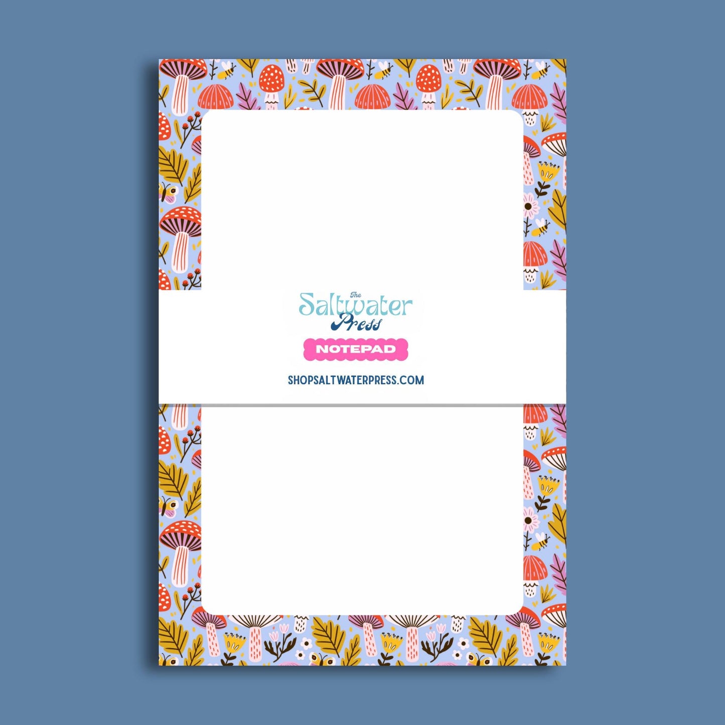 Mushroom Notepad Botanical Writing Paper Perfect Teacher Appreciation Gift Nature Lover Present 50 Sheet Desk Organizer Woodland Folk Art Design Light Blue Background Coral Mustard Illustrations Daily List Making Office Supplies Cute