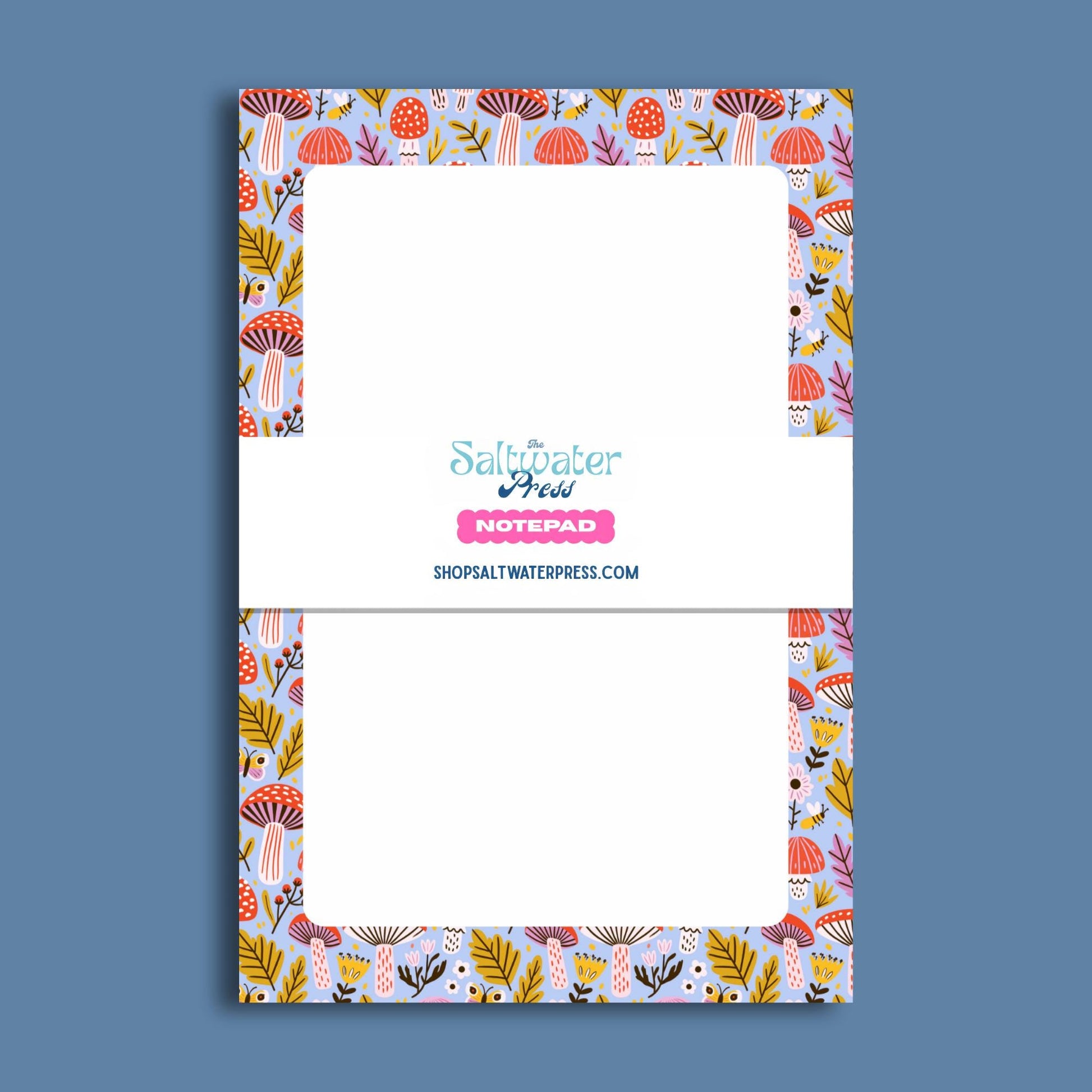 Mushroom Notepad Botanical Writing Paper Perfect Teacher Appreciation Gift Nature Lover Present 50 Sheet Desk Organizer Woodland Folk Art Design Light Blue Background Coral Mustard Illustrations Daily List Making Office Supplies Cute