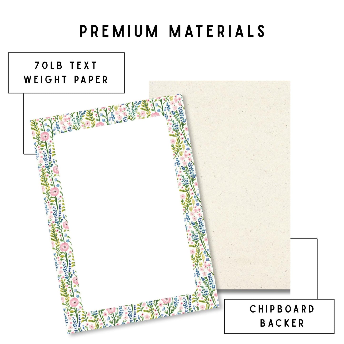 Botanical Writing Paper Lined Notepad Pink Ranunculus Flowers Blue Delphinium Design Garden Stationery Tear Away Memo Pad Office Desk Supplies Daily Note Taking Paper Premium Quality Sheets Teacher Gift Stationery Watercolor Floral Border