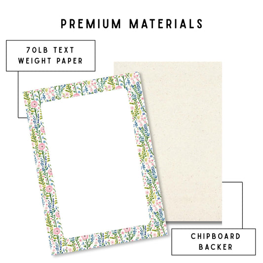 Botanical Writing Paper Lined Notepad Pink Ranunculus Flowers Blue Delphinium Design Garden Stationery Tear Away Memo Pad Office Desk Supplies Daily Note Taking Paper Premium Quality Sheets Teacher Gift Stationery Watercolor Floral Border