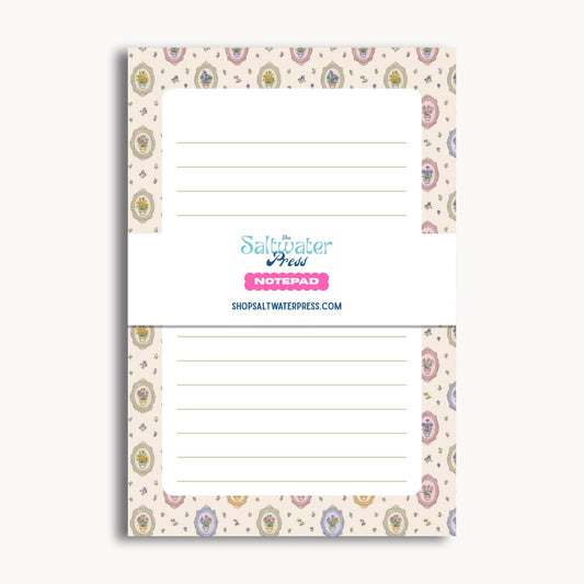 Vintage Floral Notepad Gift For Women Botanical Lined Writing Paper Tear Off Memo Pad Birthday Present Desk Stationery Pastel Pink Purple Yellow Green Flowers Cottage Core Office Supplies Premium Paper Fifty Sheets Chipboard Backing