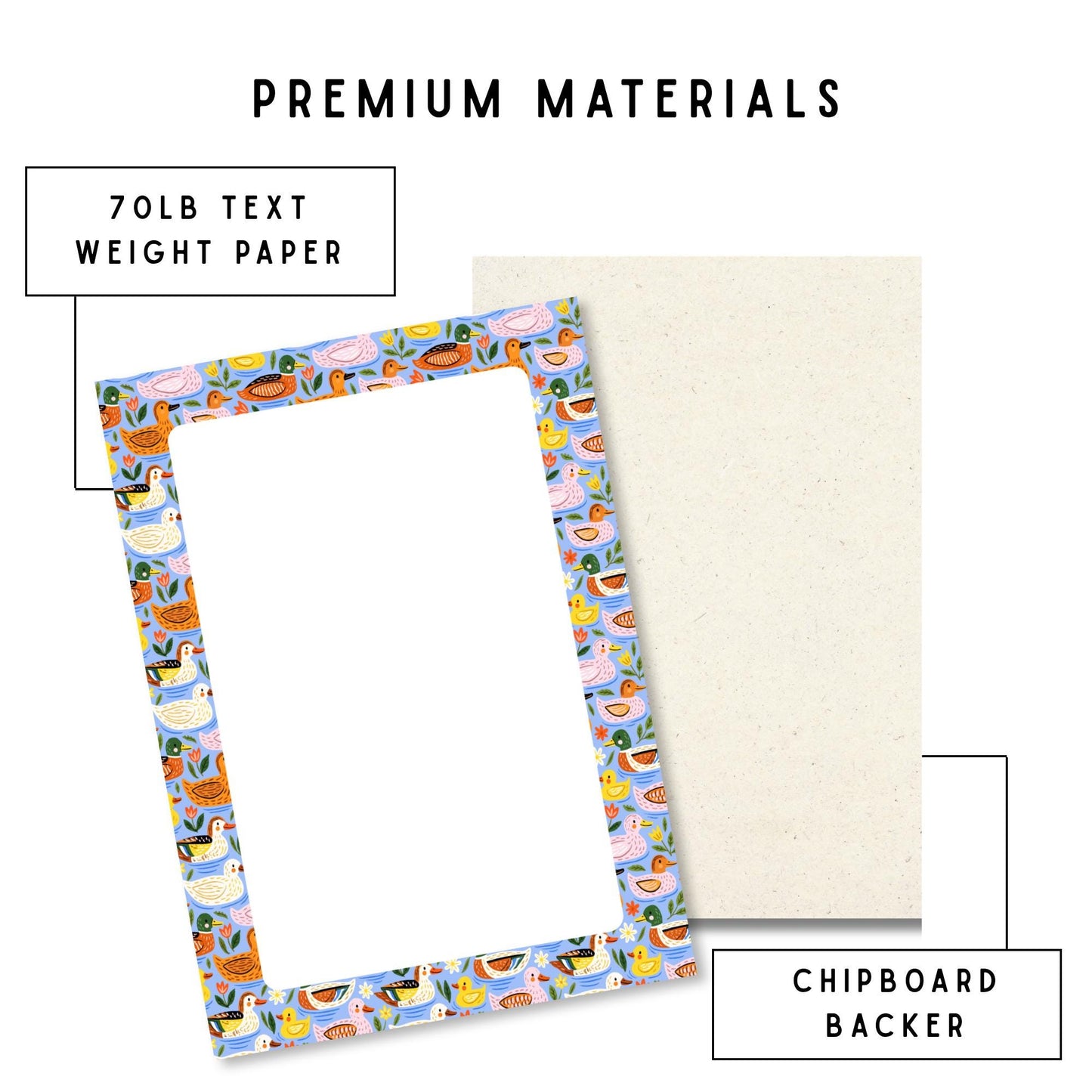 Colorful Bird Stationery Duck Themed Writing Pad Fifty Lined Sheets Tearaway Notepad Cute Office Supplies Animal Lover Gift Daily Writing Tasks Work Notes Desk Organization Premium Paper Quality Blue Background Floral Accents Five By Seven