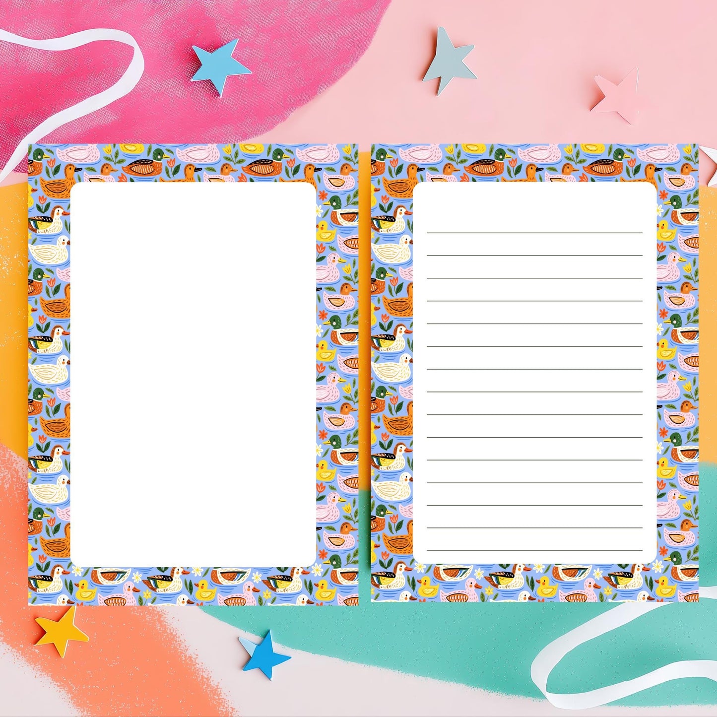 Bird Theme Stationery Duck Notepad Gift Fifty Lined Sheets Tearaway Writing Pad Cute Office Supplies Colorful Design Animal Lover Daily Notes Premium Paper Quality Blue Background Five By Seven Inches Desk Organization Home Office Workspace