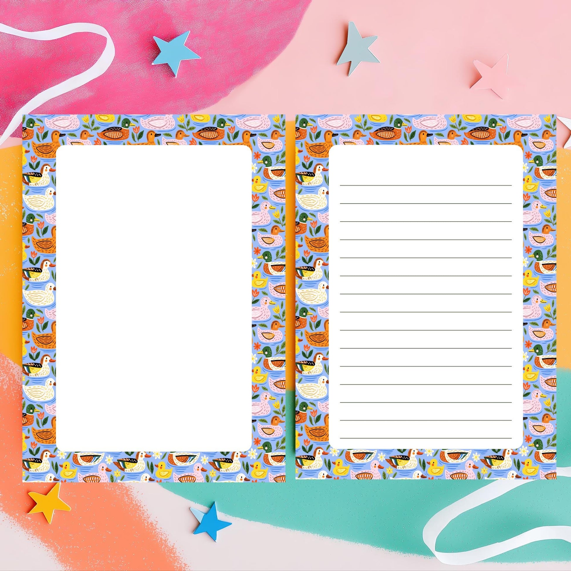 Bird Theme Stationery Duck Notepad Gift Fifty Lined Sheets Tearaway Writing Pad Cute Office Supplies Colorful Design Animal Lover Daily Notes Premium Paper Quality Blue Background Five By Seven Inches Desk Organization Home Office Workspace
