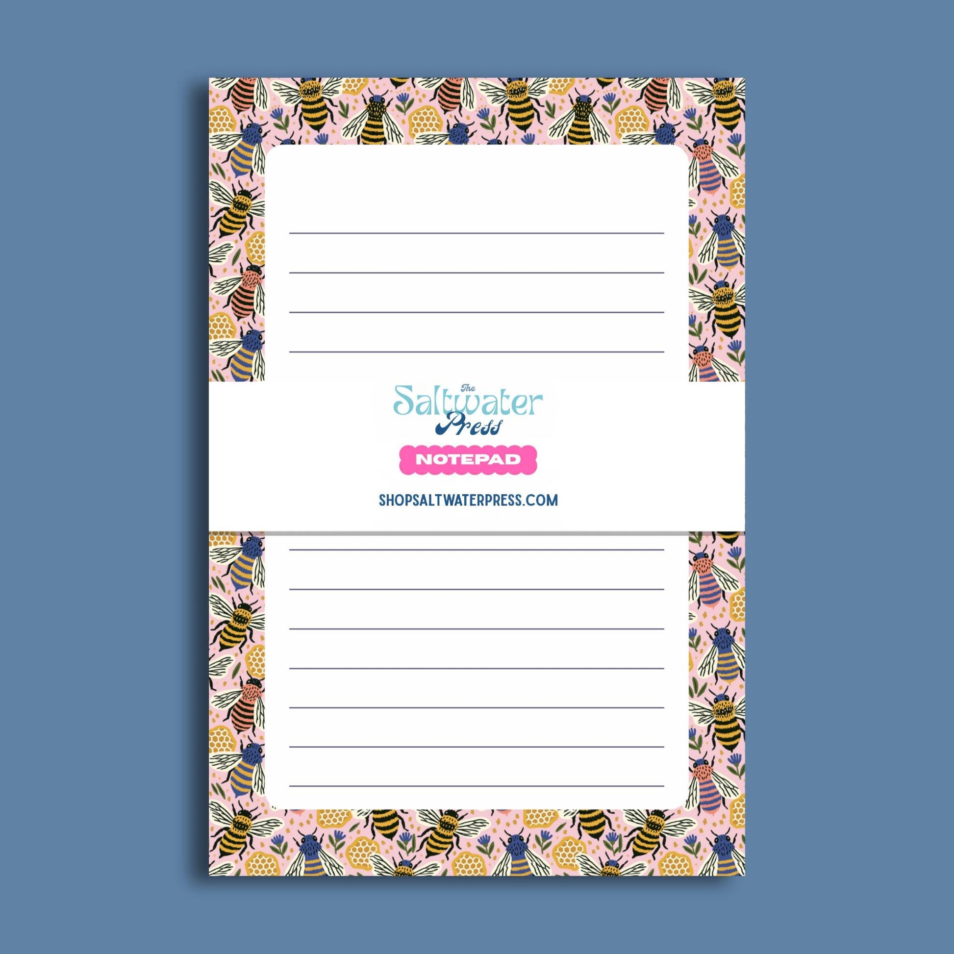 Bee Notepad Lined Writing Paper Tear Off Sheets Pink Floral Design Border Pattern Nature Themed Stationery Desk Accessories Office Supplies Teacher Gift Ideas Memo Pad Daily Note Taking Essential Cute Stationery Collection Botanical