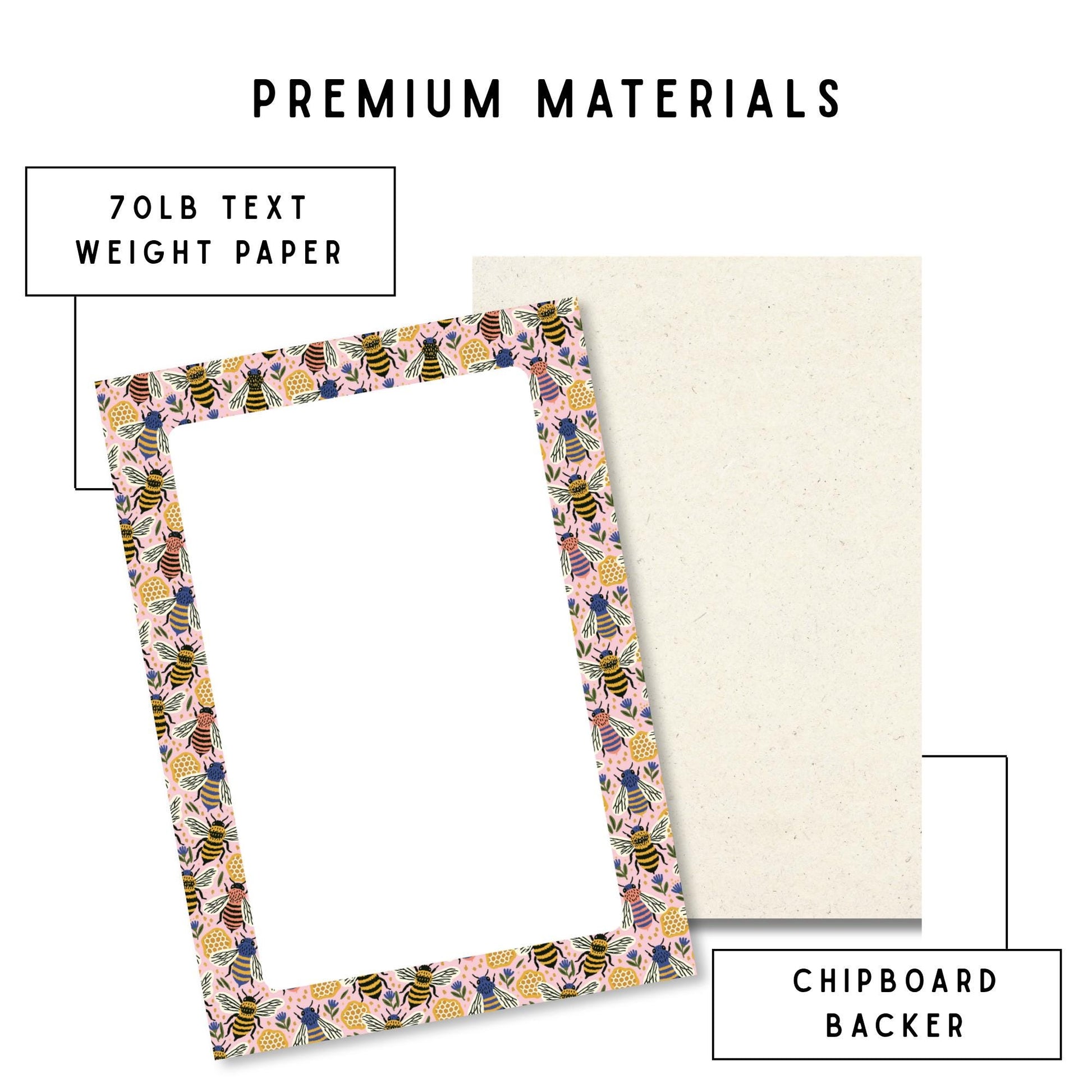 Lined Memo Pad Bee Theme Design Pink Floral Border Pattern Tear Away Notepad Sheets Office Writing Paper Desk Stationery Essentials Teacher Appreciation Gift Ideas Daily Note Taking Supplies Cute Paper Goods Nature Lover Stationery