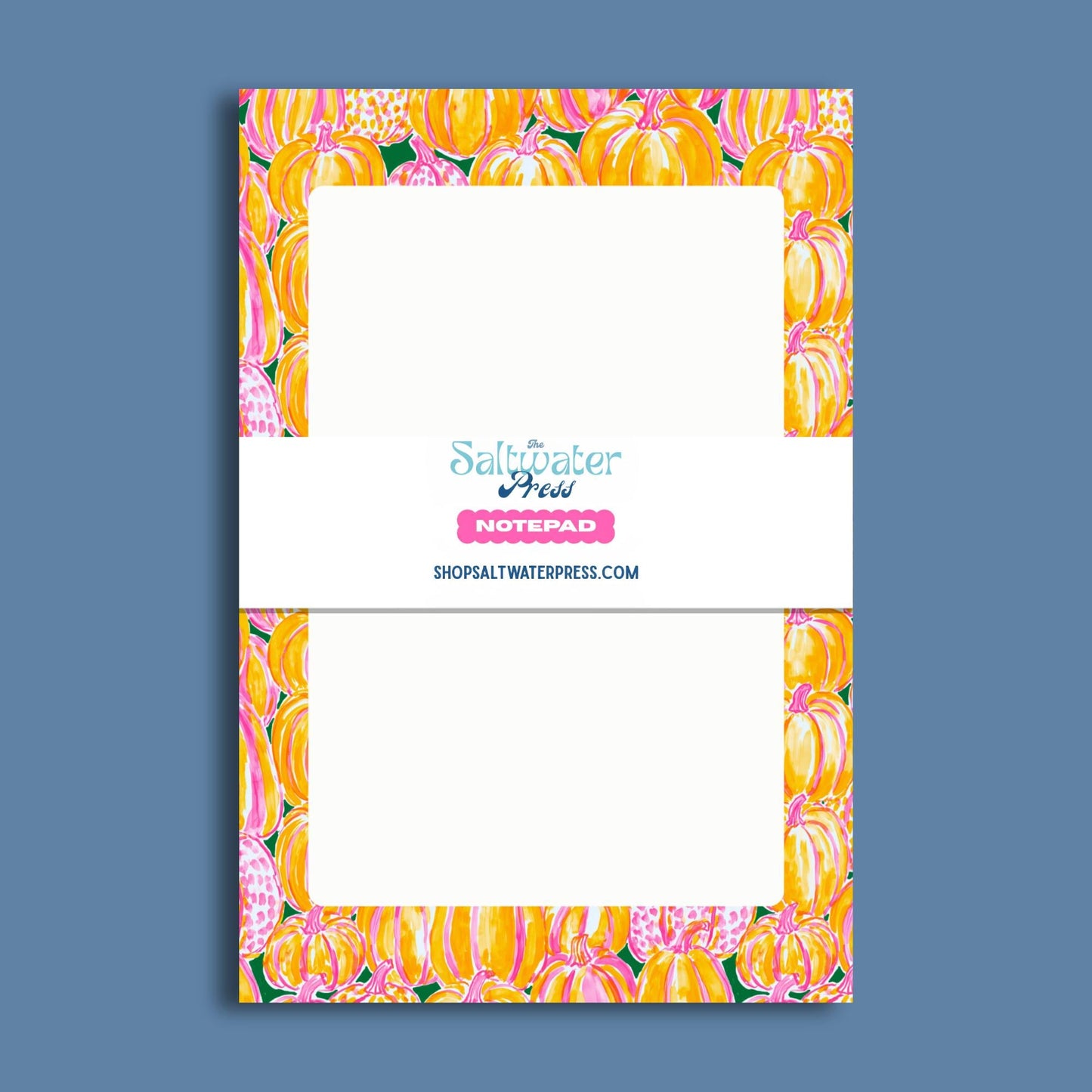 Fall Teacher Gift Pumpkin Notepad Lined Writing Pad Autumn Stationery Seasonal Office Supplies Tear Away Sheets Premium Paper Quality Orange Yellow Pumpkin Border Pink Flowers Green Leaves Design Desk Organization Daily Planning List Making