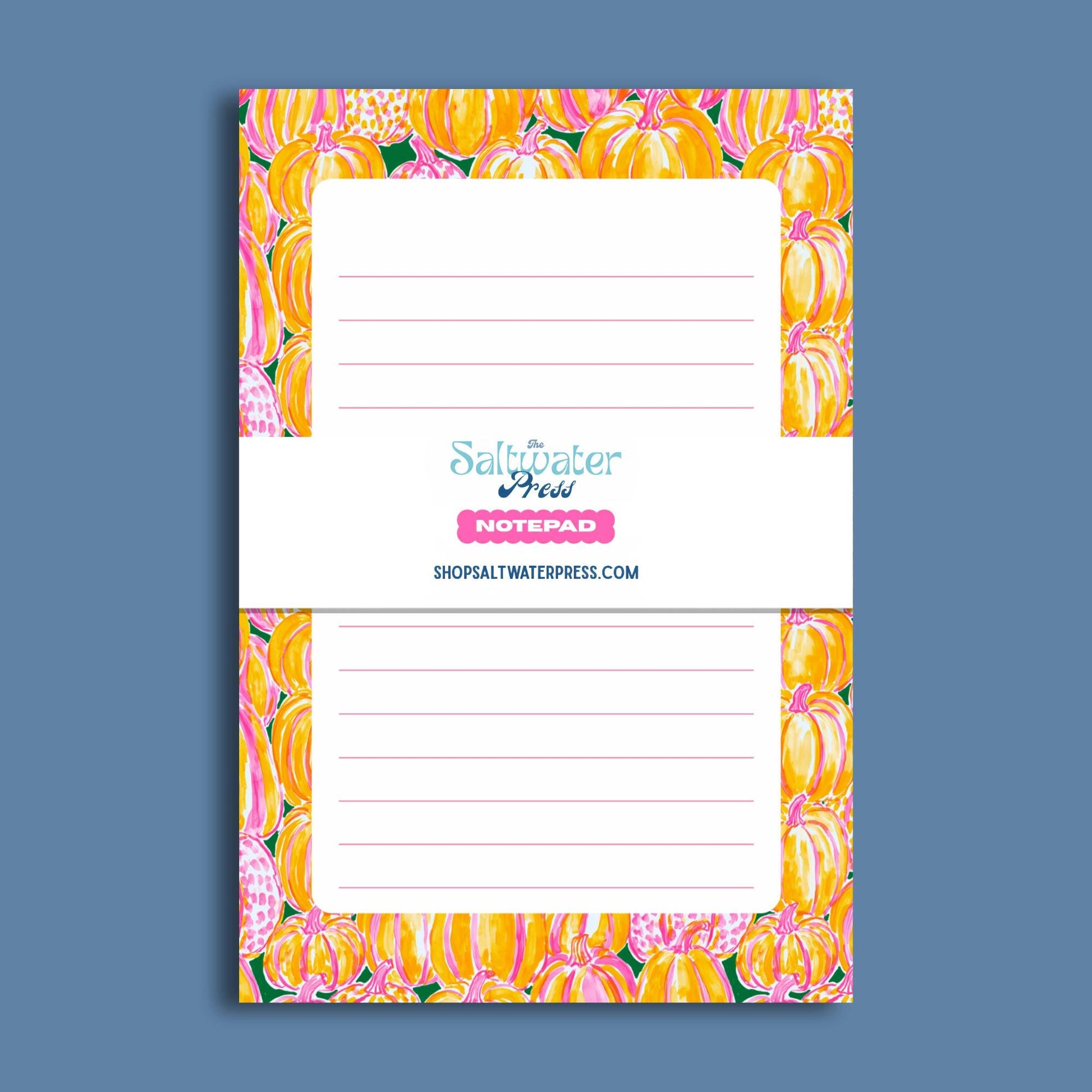 Autumn Stationery Pumpkin Border Notepad Harvest Theme Writing Pad Fall Office Supplies Lined Tear Away Sheets Seasonal Desk Organization Orange Yellow Pumpkin Design Pink Flowers Green Leaves Premium Paper Quality Teacher Gift Daily