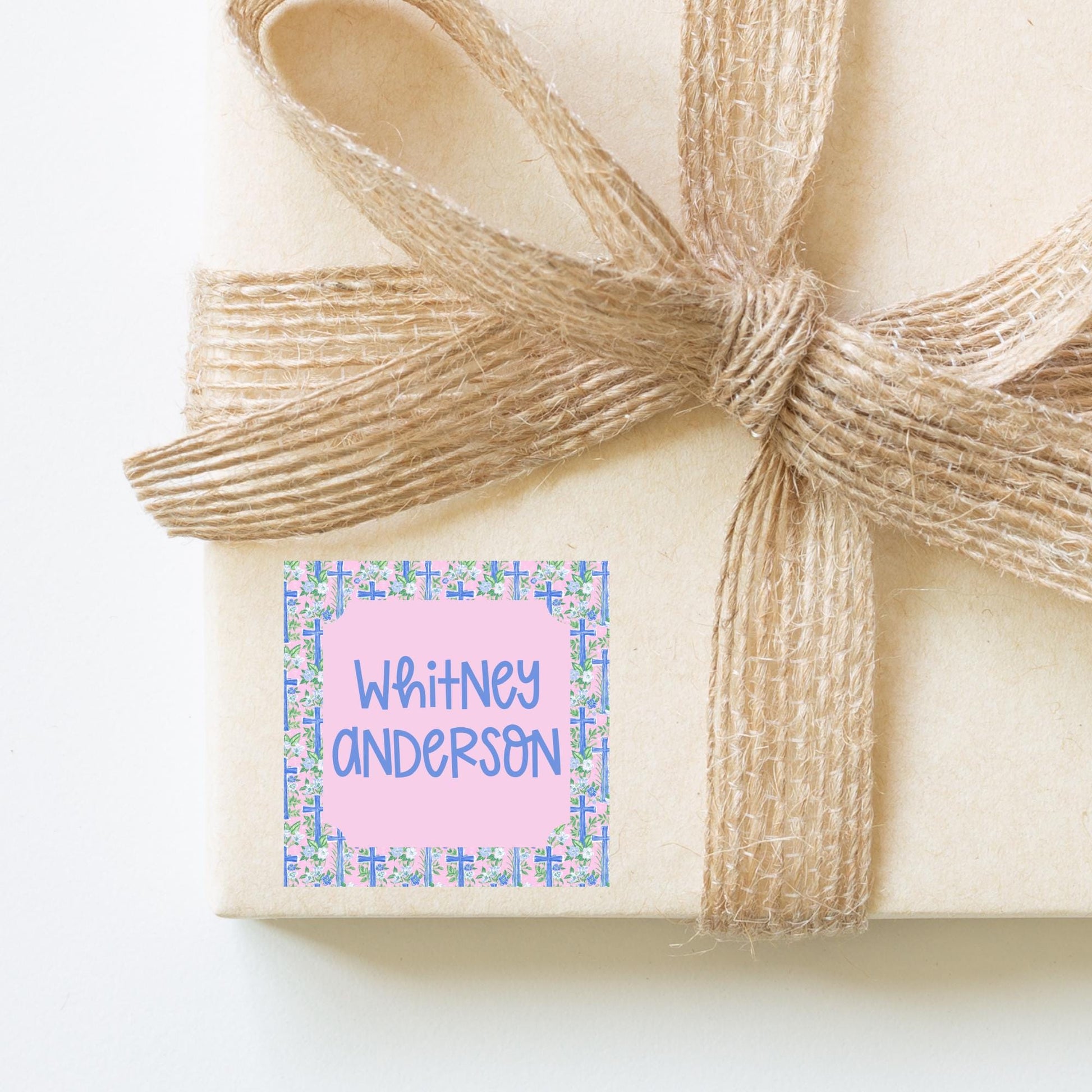 Communion Name Card Personalized Baptism Place Tag Christening Table Setting Guest Display Religious Ceremony Favor Pink Floral Design Cross Border Blue Pattern Premium Linen Cardstock Custom Faith Celebration Stationery Elegant Seating