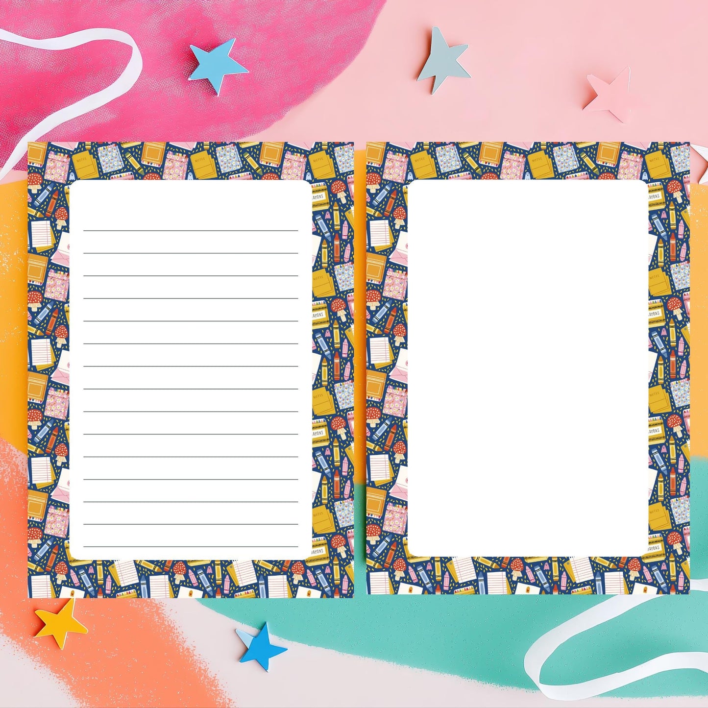 Desk Notepad 5x7 Lined Writing Pad Tear Away Design 50 Sheet Premium Paper Navy Blue Border School Supplies Pattern Office Essential Notepad Daily Note Taking Pad Memo Writing Tool List Making Notepad Chipboard Backing Quality Writing