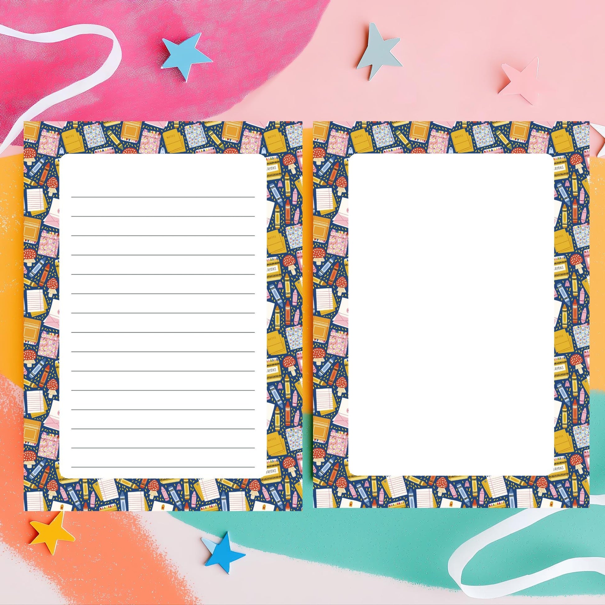 Desk Notepad 5x7 Lined Writing Pad Tear Away Design 50 Sheet Premium Paper Navy Blue Border School Supplies Pattern Office Essential Notepad Daily Note Taking Pad Memo Writing Tool List Making Notepad Chipboard Backing Quality Writing