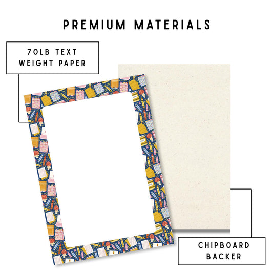 Tear Away Notepad 5x7 Size Office Memo Pad 50 Sheet Lined Writing Paper Premium Quality Notepad Navy Blue Design School Supplies Border Pattern Desk Writing Essential Daily Note Taking Pad Professional Memo Notepad Chipboard Backing Stable