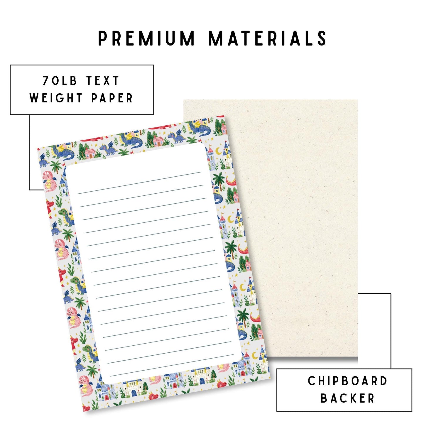 Lined Writing Paper Notepad Student Homework Organizer Dinosaur Theme Kids School Supplies 50 Tear Away Sheets Premium Quality Paper Classroom Teacher Resources Creative Writing Pad Daily Assignment Notes Castle Border Design Fantasy