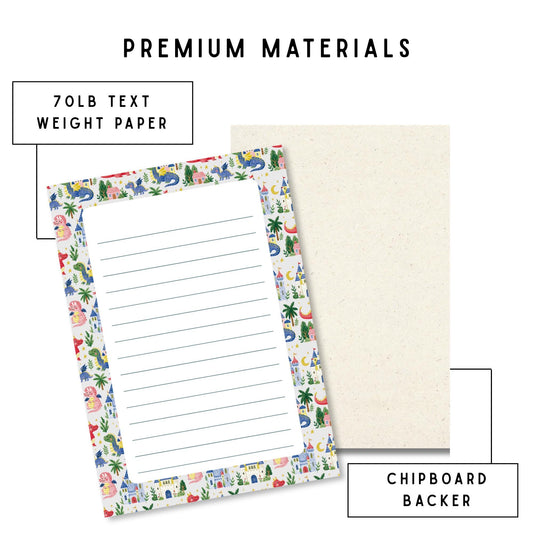 Lined Writing Paper Notepad Student Homework Organizer Dinosaur Theme Kids School Supplies 50 Tear Away Sheets Premium Quality Paper Classroom Teacher Resources Creative Writing Pad Daily Assignment Notes Castle Border Design Fantasy