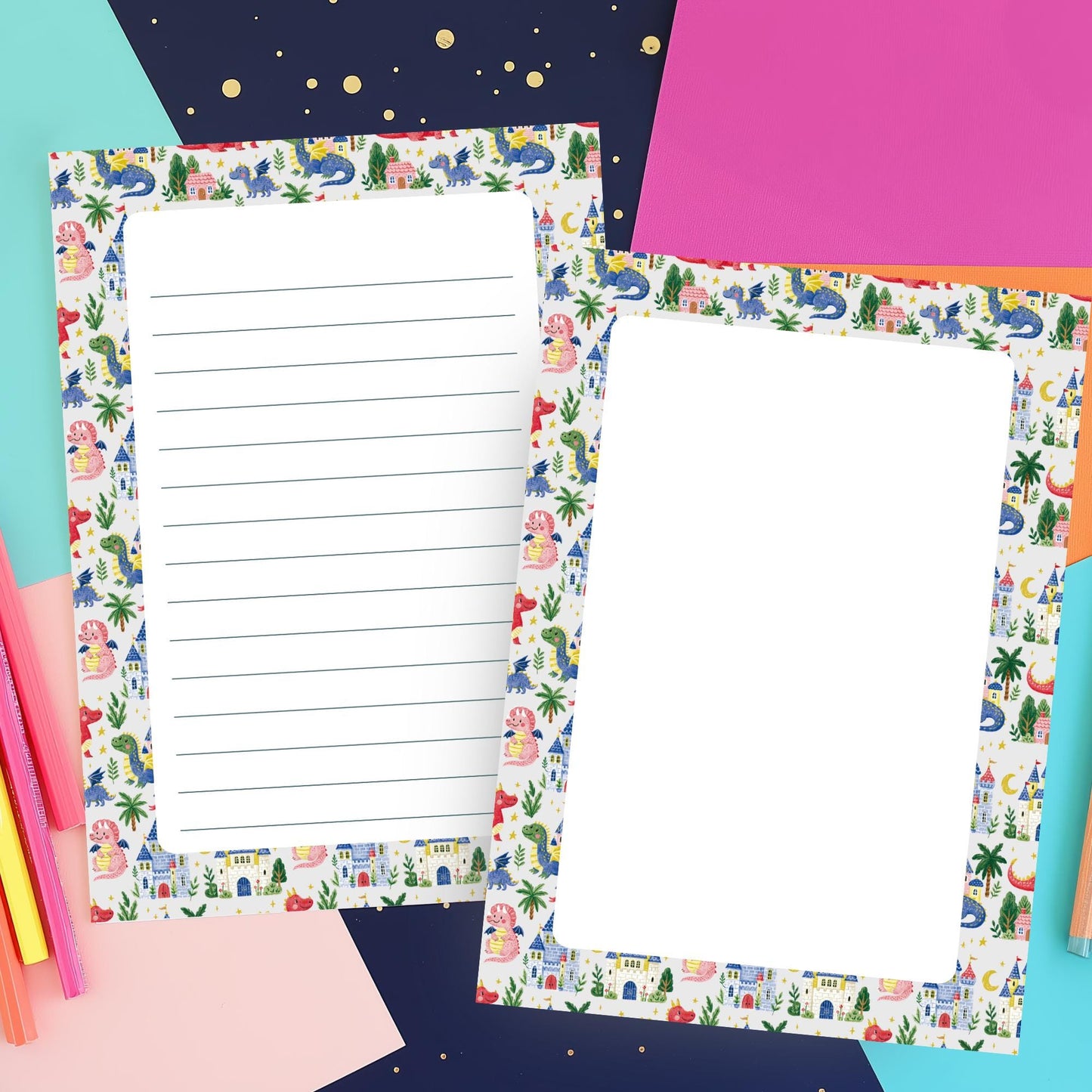 Kids School Supplies Dinosaur Notepad Lined Sheets Student Homework Pad Premium Writing Paper 50 Tear Away Pages Classroom Teacher Resources Daily Assignment Organizer Creative Writing Notes Castle Theme Border Design Educational Stationery