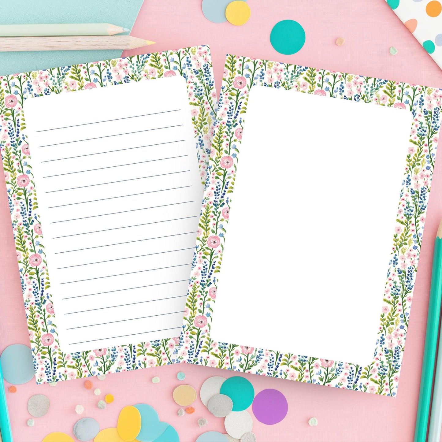 Lined Stationery Notepad Floral Border Design Pink Ranunculus Botanical Writing Paper Premium Quality Tear Away Sheets Office Desk Organization Supplies Daily Note Taking Memo Pad Teacher Appreciation Gift Garden Inspired Stationery