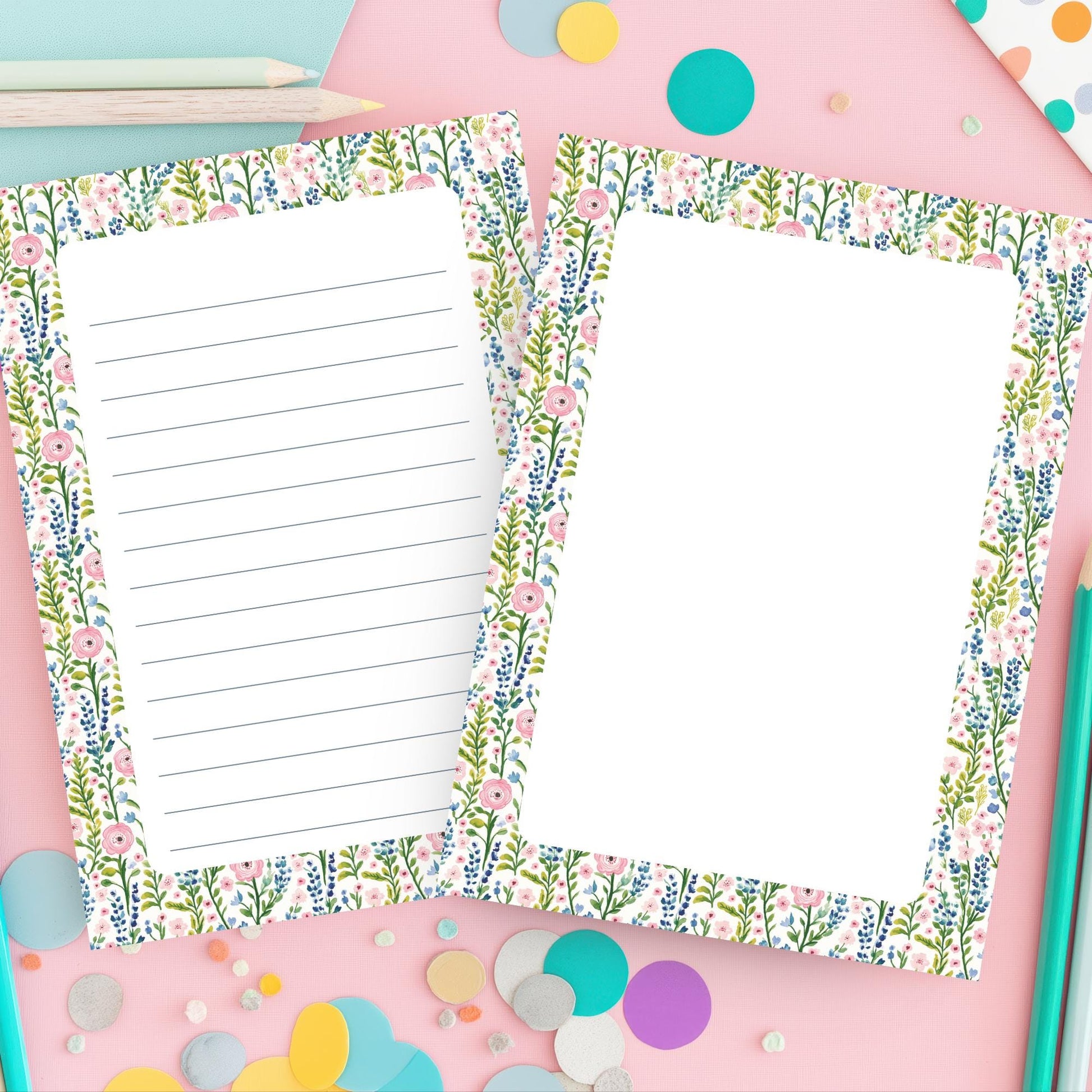 Lined Stationery Notepad Floral Border Design Pink Ranunculus Botanical Writing Paper Premium Quality Tear Away Sheets Office Desk Organization Supplies Daily Note Taking Memo Pad Teacher Appreciation Gift Garden Inspired Stationery