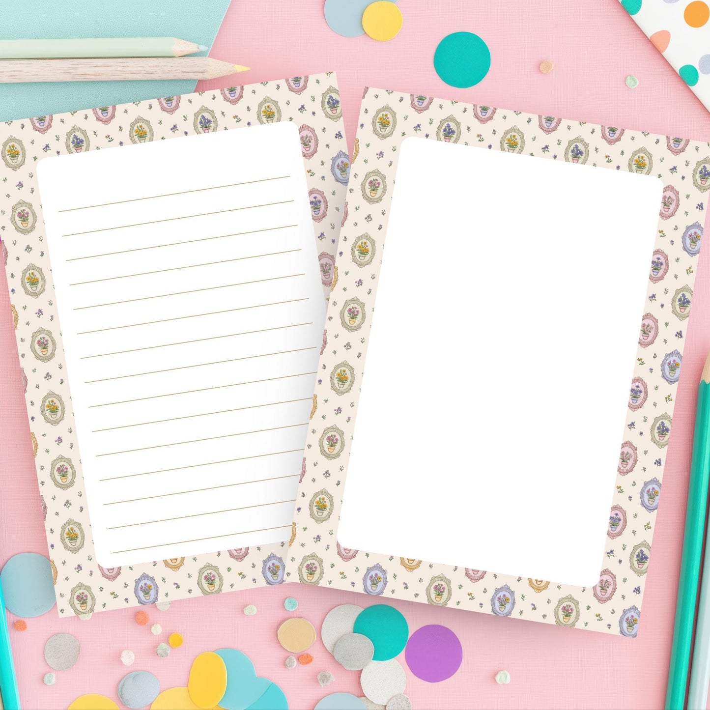 Lined Notepad Tear Off Sheets Five By Seven Writing Pad Fifty Premium Paper Pages Botanical Floral Design Vintage Style Stationery Desk Memo Pad Daily Notes To Do Lists Office Supplies Women Gift Chipboard Backing Easy Tear Sheets