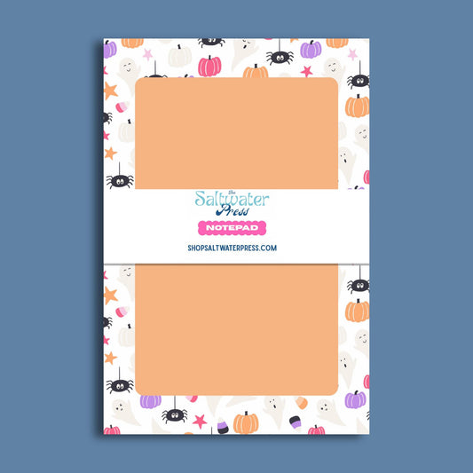 Halloween Notepad Cute Pumpkin Design Perfect Teacher Gift Ideas Fall Stationery Collection 5x7 Writing Pad 50 Sheet Paper Quality Desk Organization Essential Seasonal Office Supply Autumn Memo List Classroom Party Favor Collection Spiders