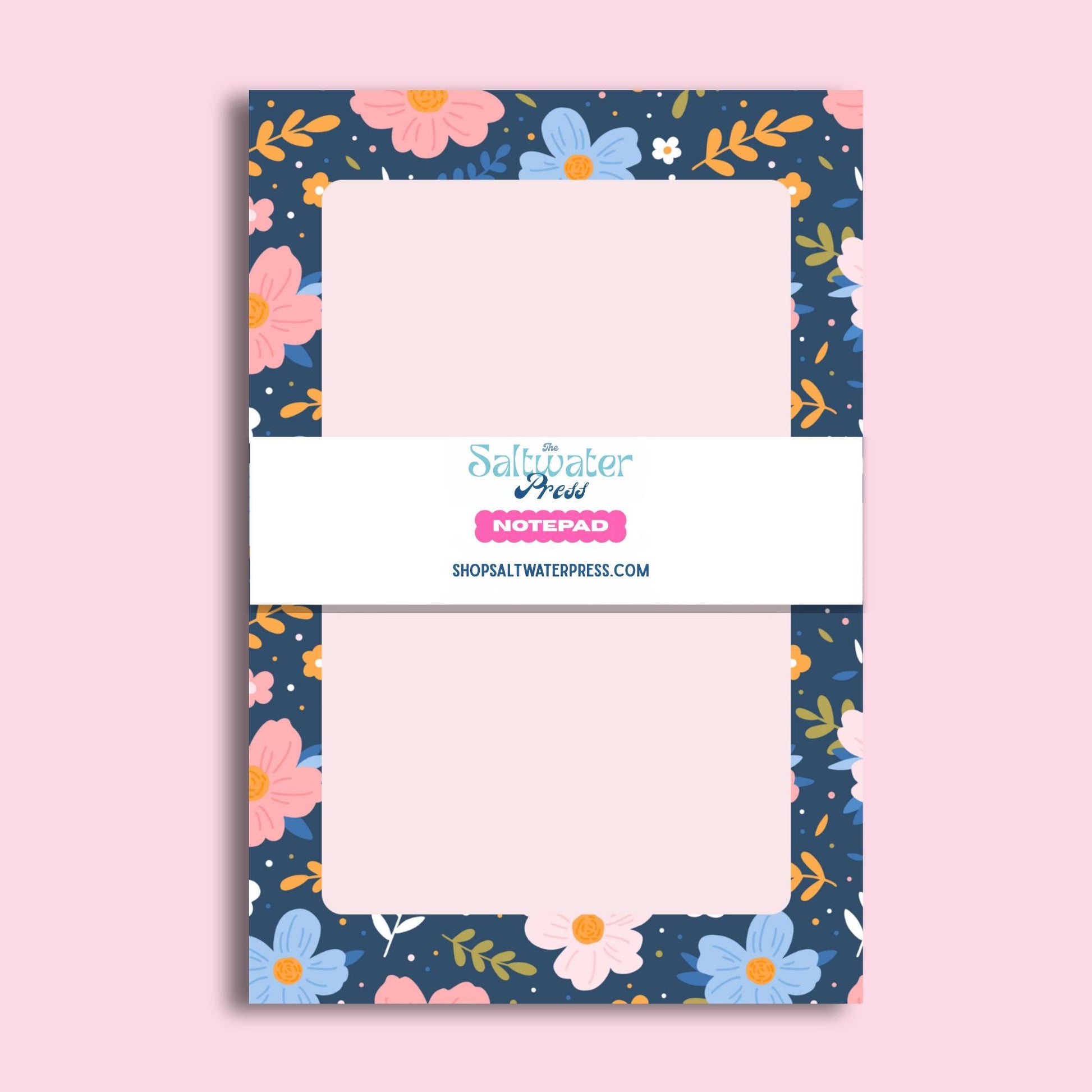 Floral Lined Notepad Botanical Design Writing Pad Pink Blue Flowers Orange Green Leaves Navy Background Tear Away Sheets Premium Paper Stock Desk Organization Tool Office Supply Gift Stationery Collection Daily Note Taking Essential