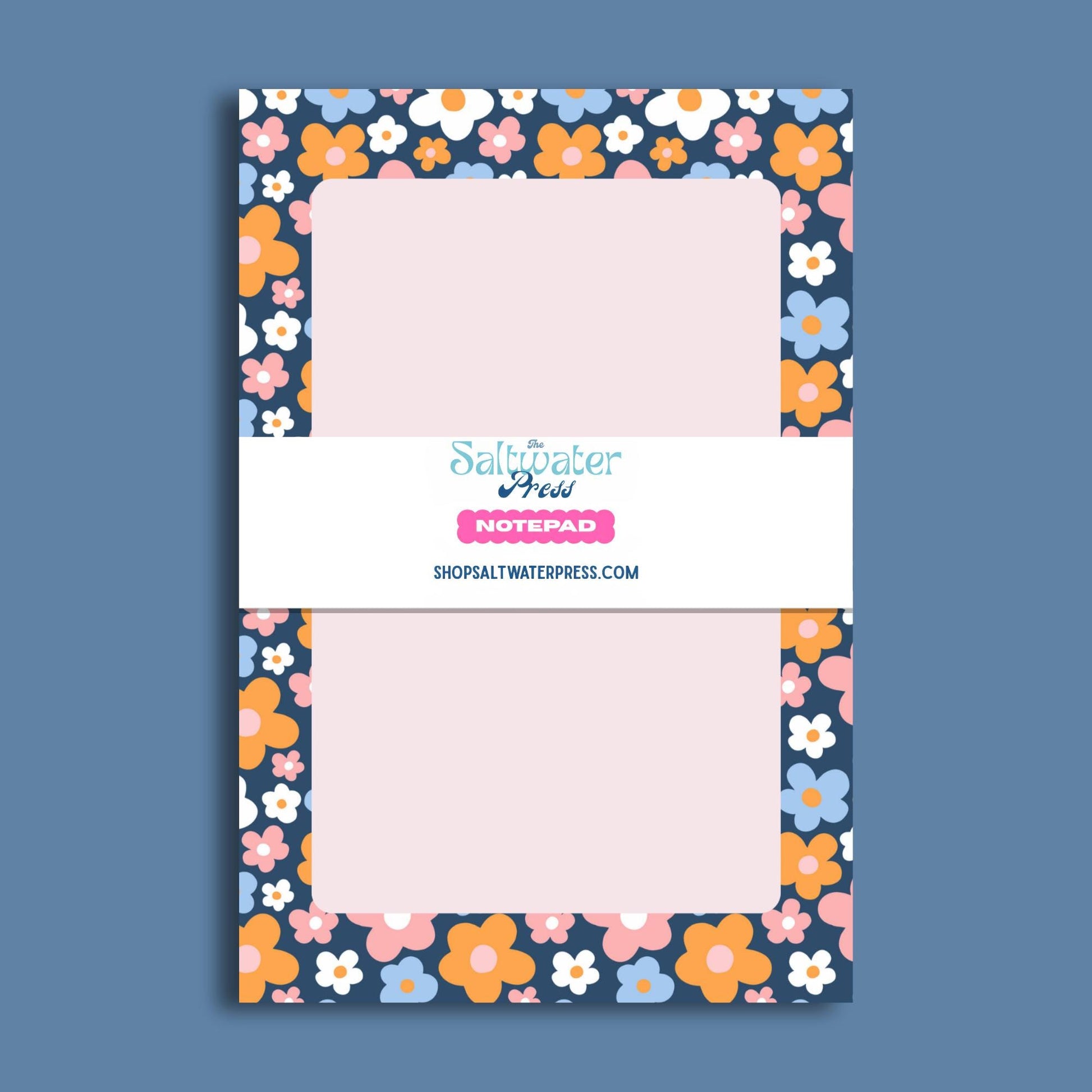 Floral Notepad Lined Memo Pad Perfect Teacher Gift Retro Design Writing Paper Desk Stationery Office Supplies Tear Away Pages Navy Blue Floral Border Orange Pink Blue White Flowers Daily Task List Maker Office Organization Tool Vintage