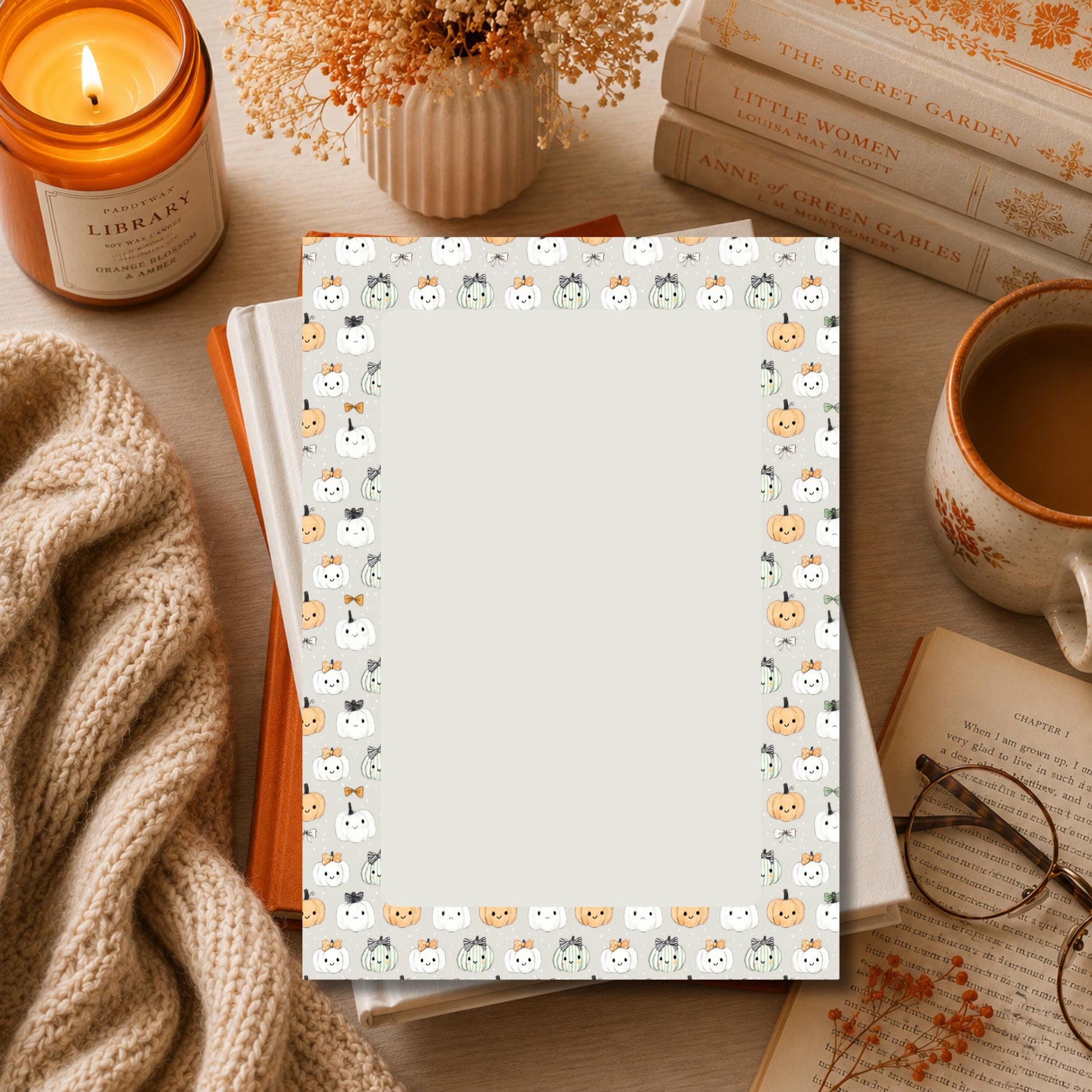 Fall Desk Accessory Halloween Notepad Pumpkin Design Border 50 Tear Away Sheets Office Stationery Supplies Shopping List Memo Pad Daily Task Organizer Cute Pumpkin Jack O Lantern Theme Autumn Writing Paper Seasonal Gift Ideas Workspace
