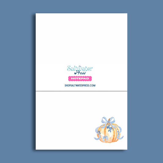 Watercolor Pumpkin Notepad Fall Stationery Design Autumn Desk Supplies With 50 Sheets Premium Paper Quality Teacher Gift Collection Blue Gingham Ribbon Floral Accents Harvest Theme Seasonal Office Organization Daily Notes Writing Pad 5x7