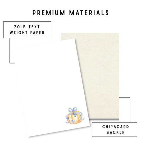 Fall Stationery Collection Pumpkin Notepad Design Seasonal Desk Accessories Premium Paper Notepad 50 Sheet Writing Pad Daily Organization Essential Blue Floral Accents Autumn Office Supplies Teacher Appreciation Gift Tear Away Sheets 5x7
